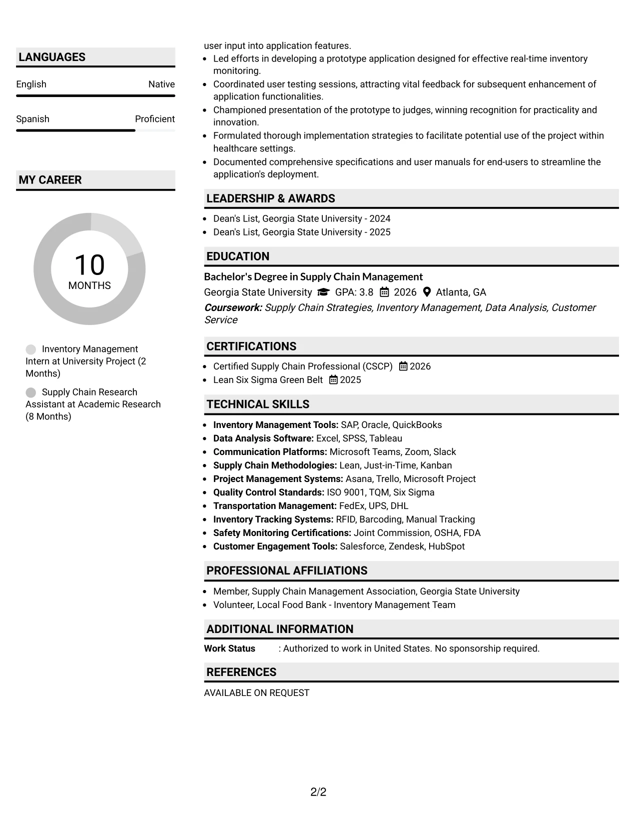 Resume Example Page 2