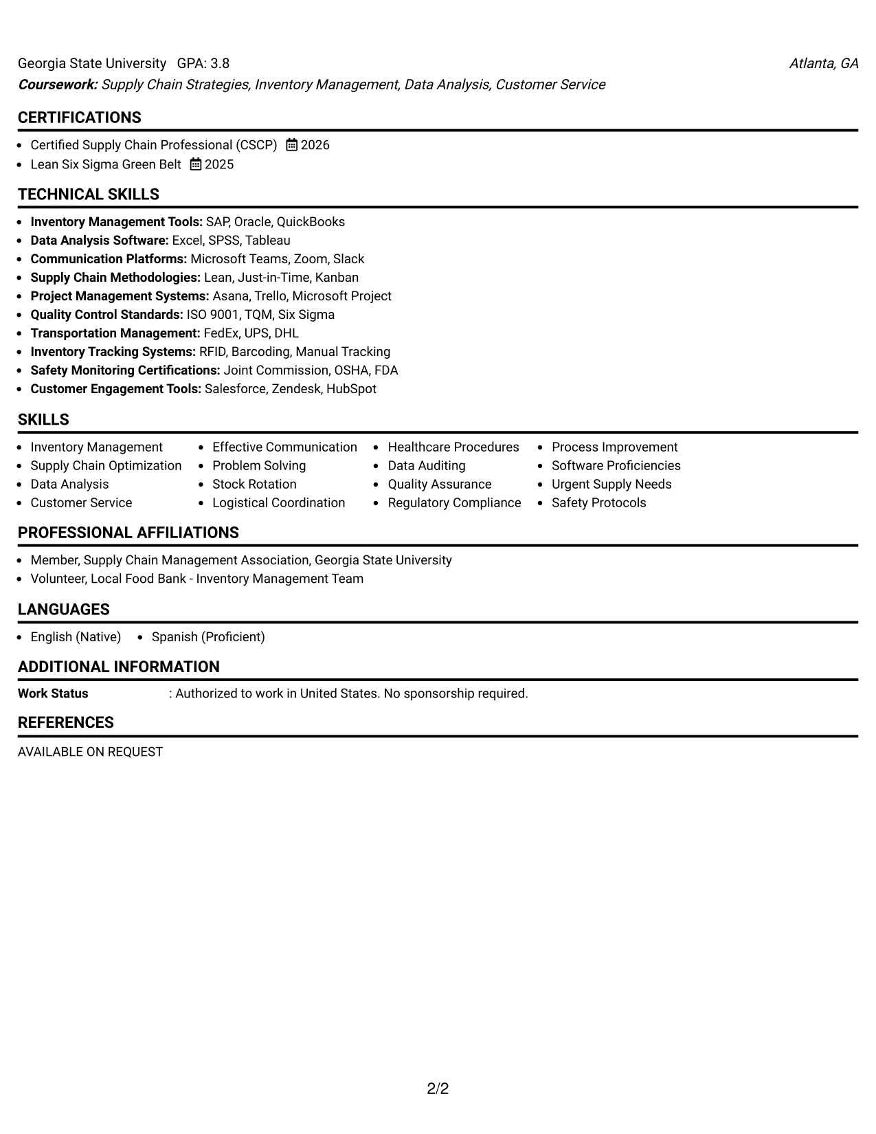 Resume Example Page 2