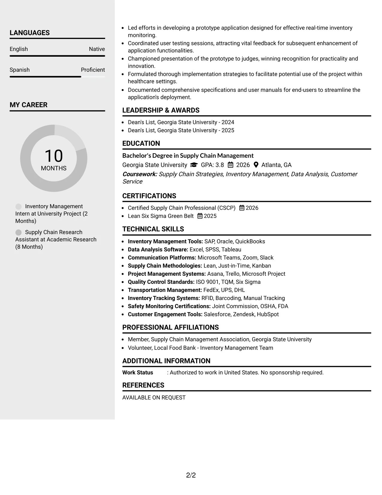 Resume Example Page 2