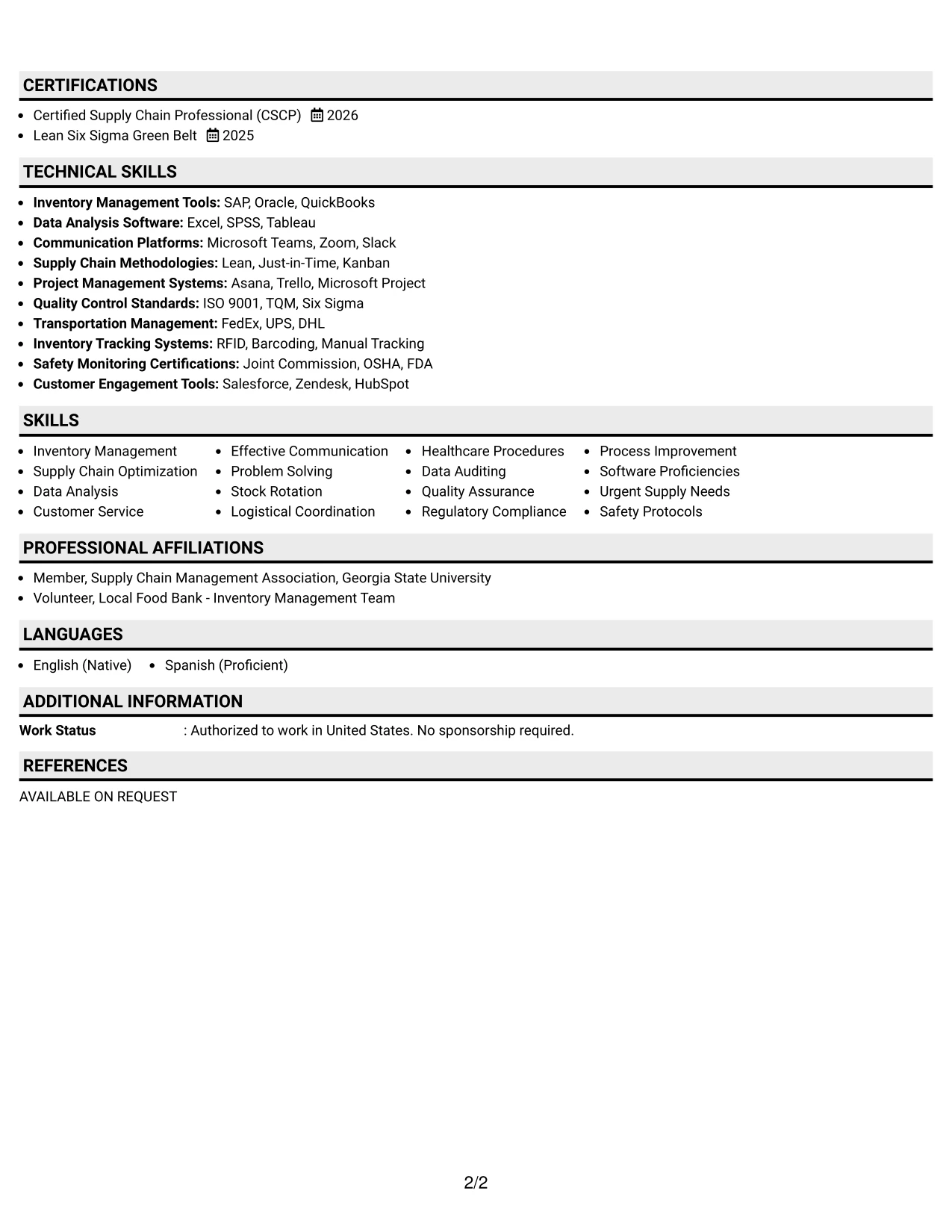Resume Example Page 2