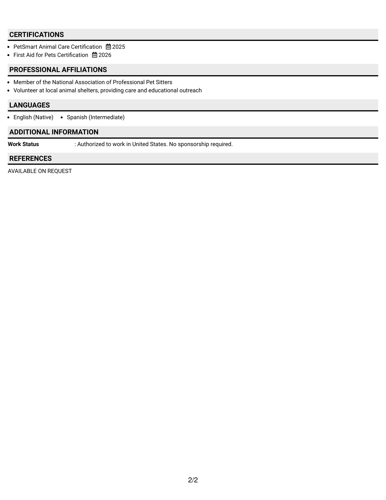 Resume Example Page 2
