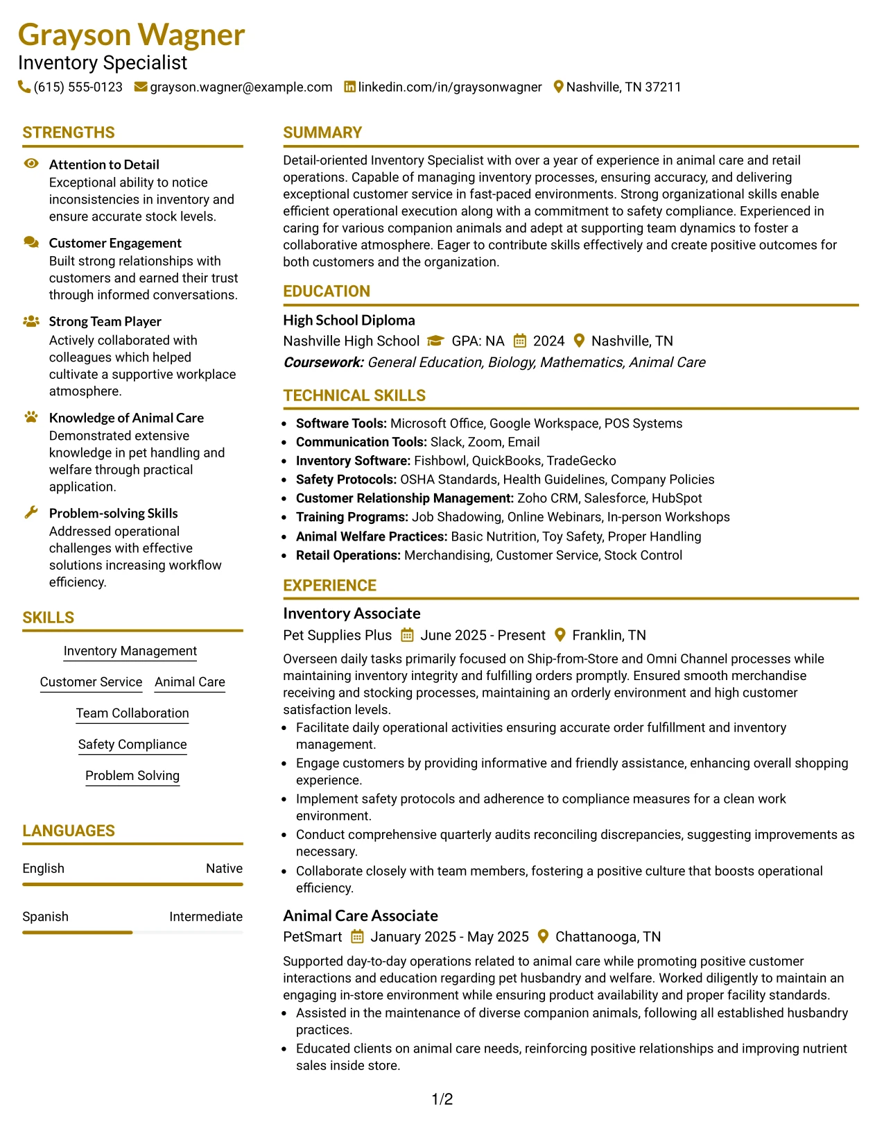 Resume Example Page 1