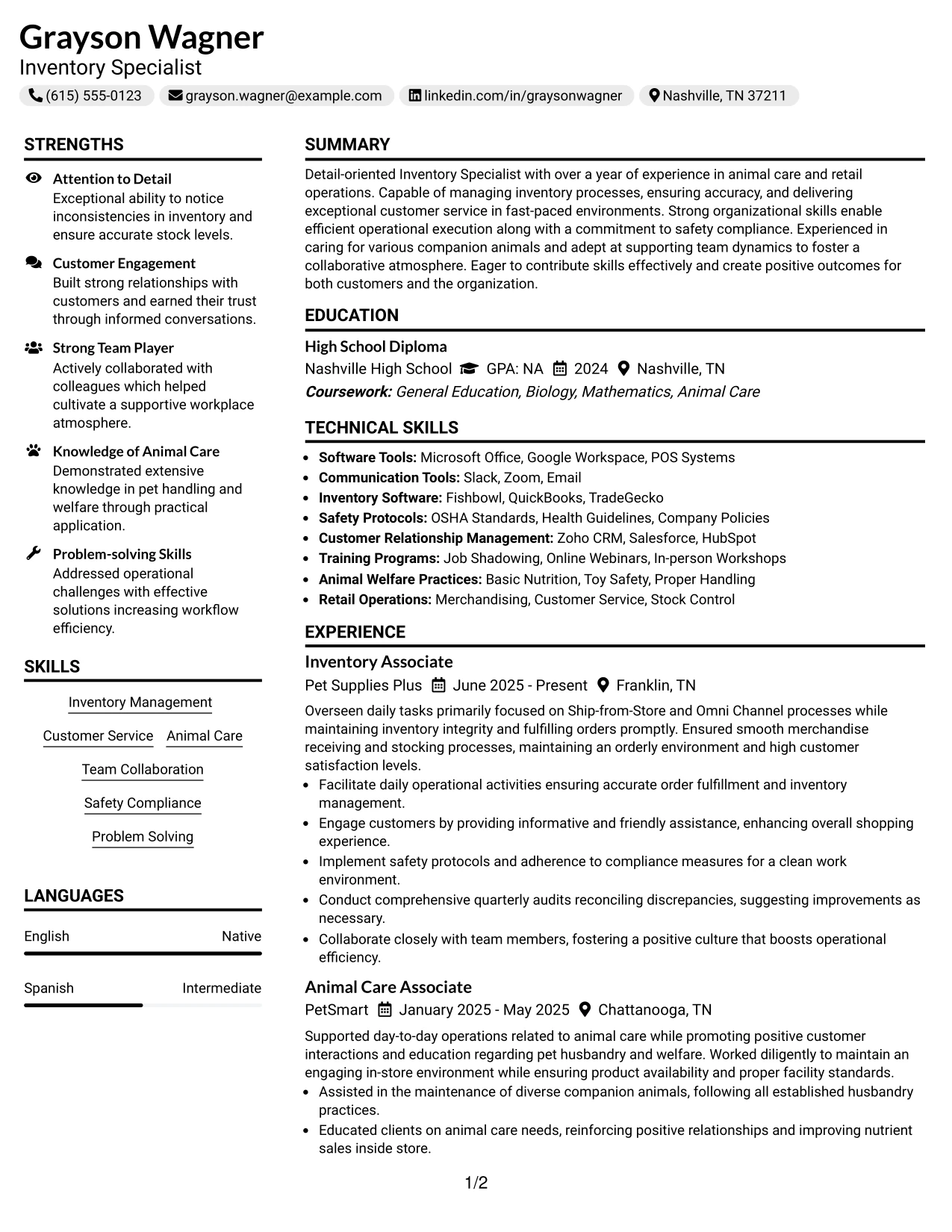 Resume Example Page 1