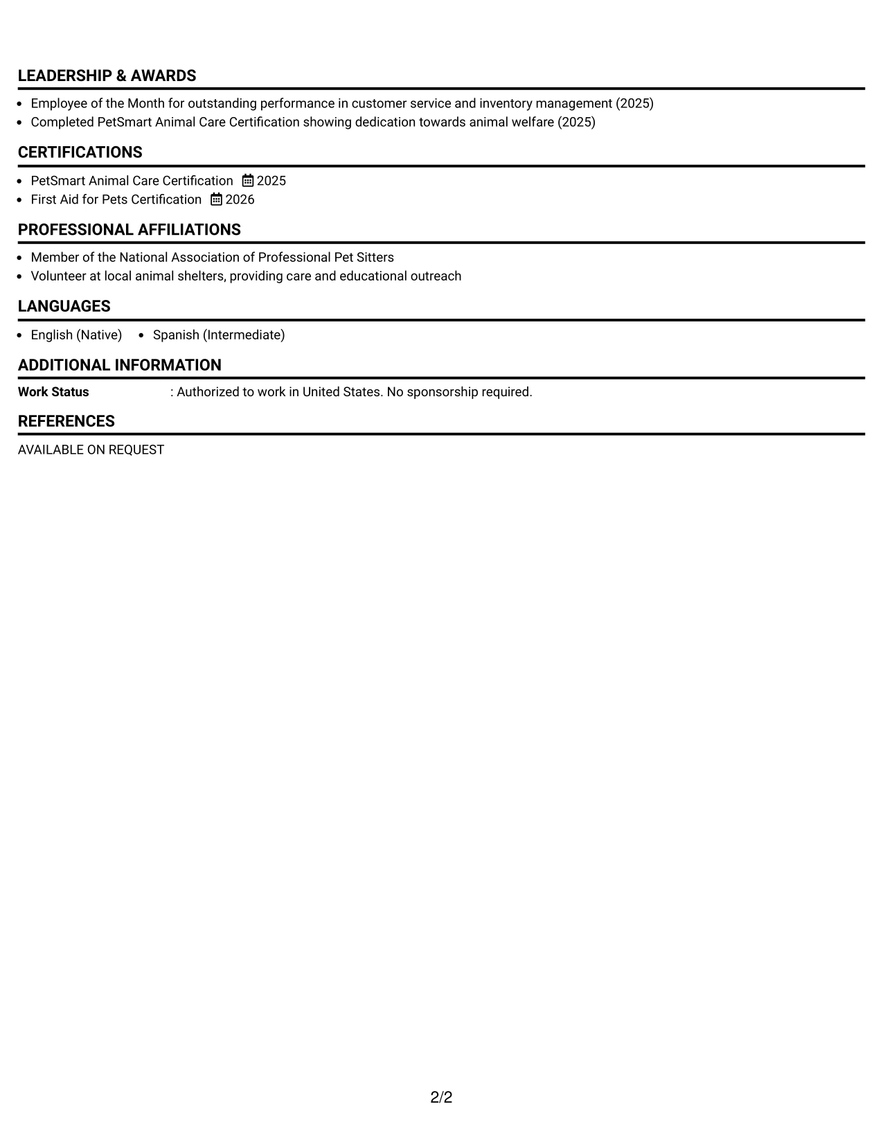 Resume Example Page 2