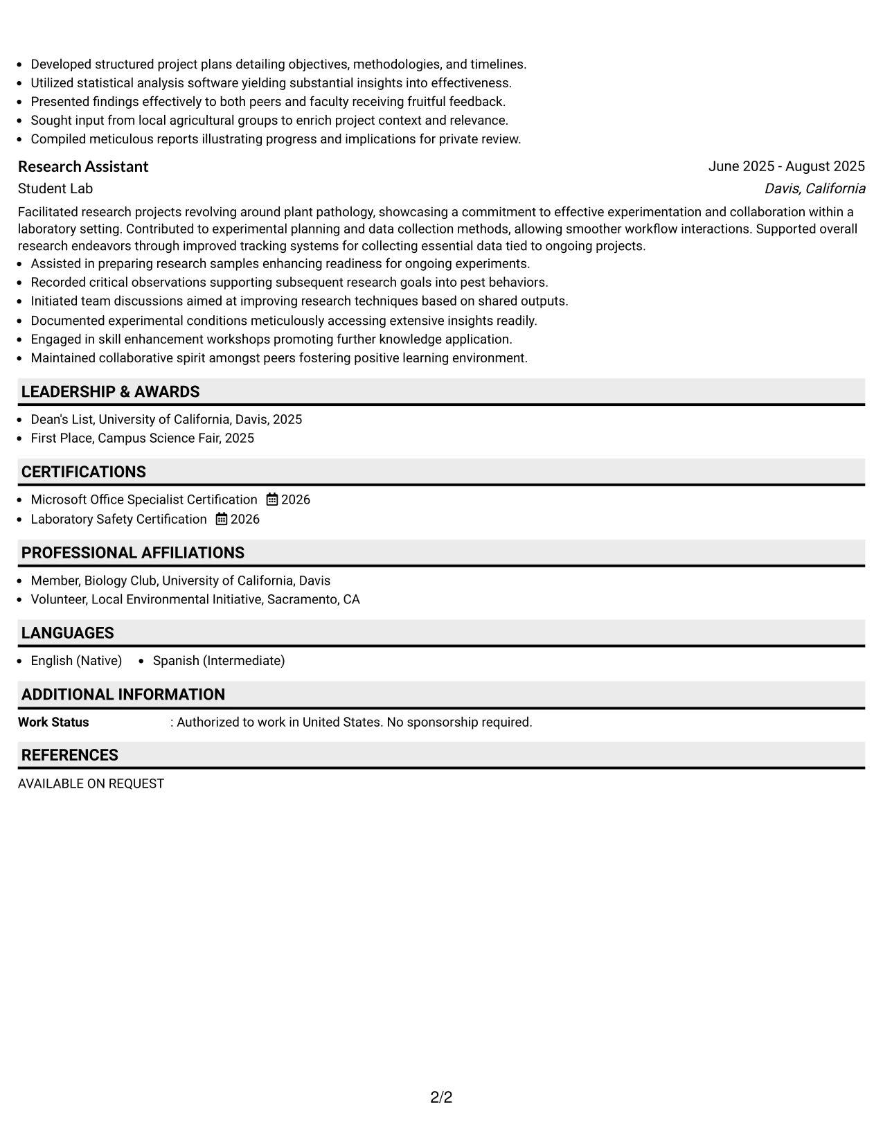 Resume Example Page 2