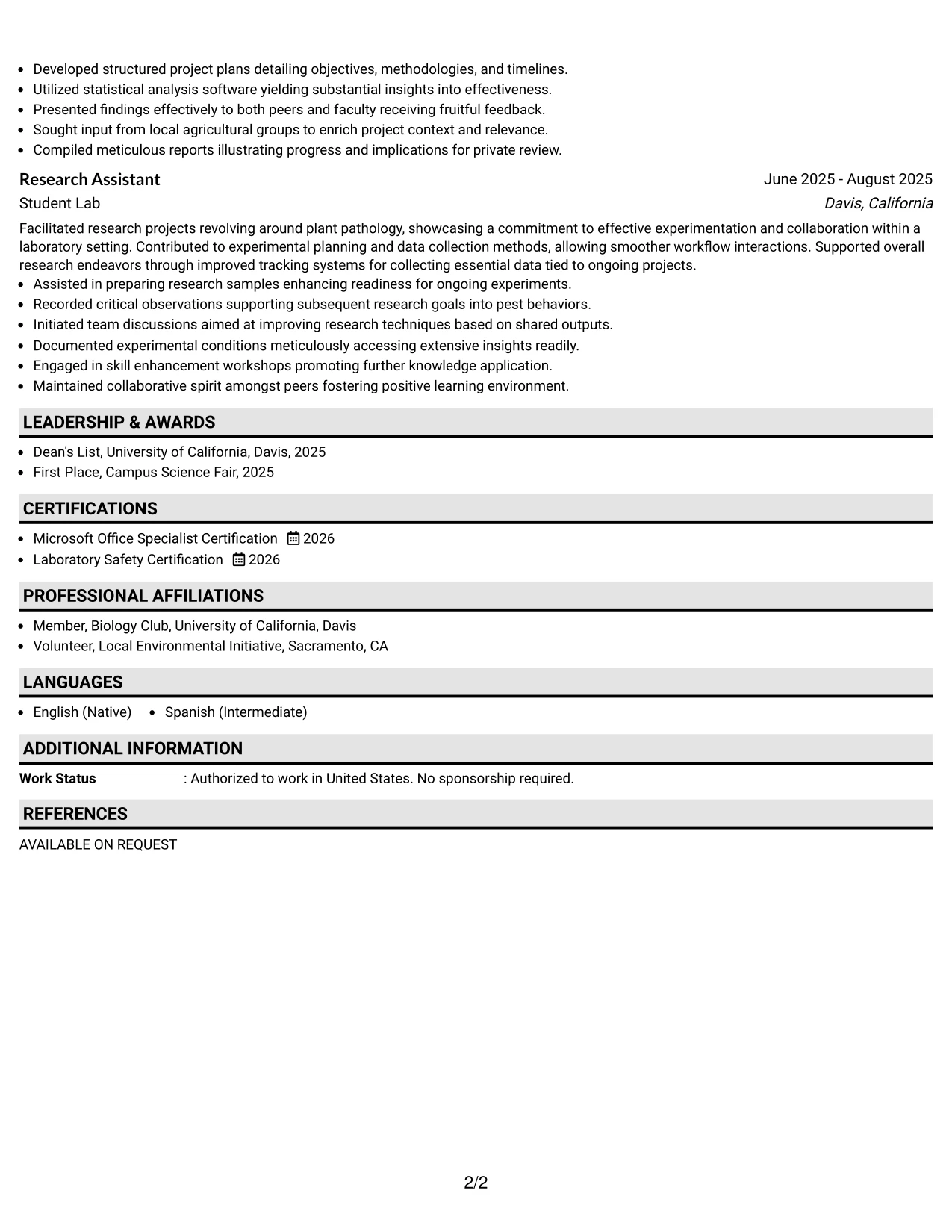 Resume Example Page 2
