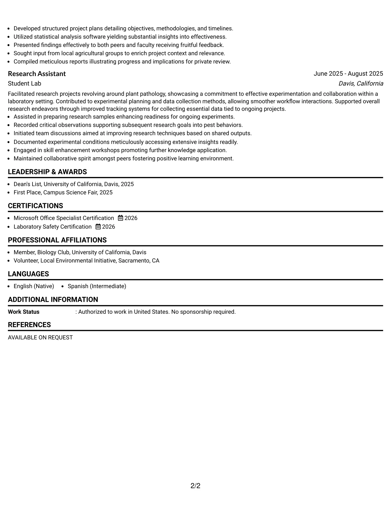 Resume Example Page 2