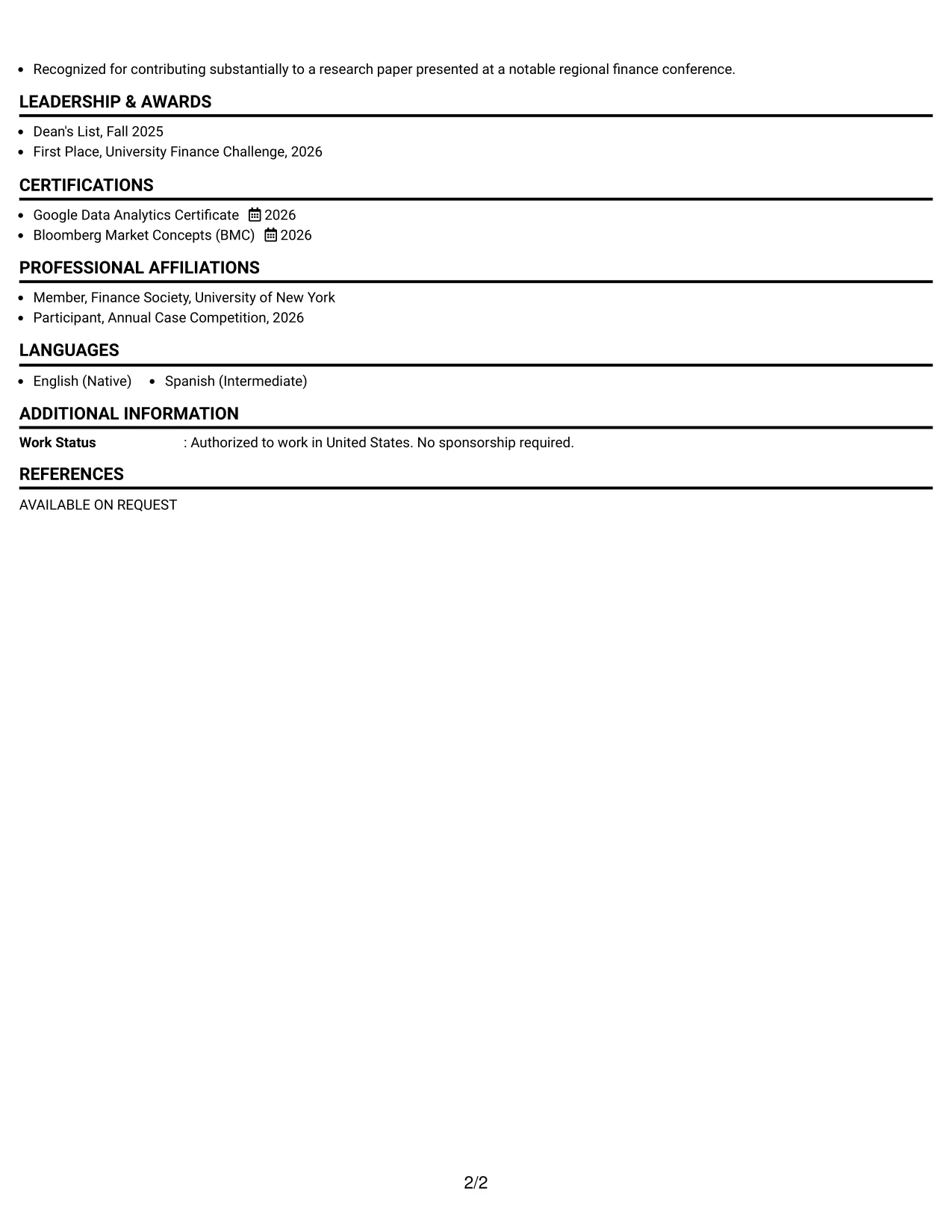 Resume Example Page 2