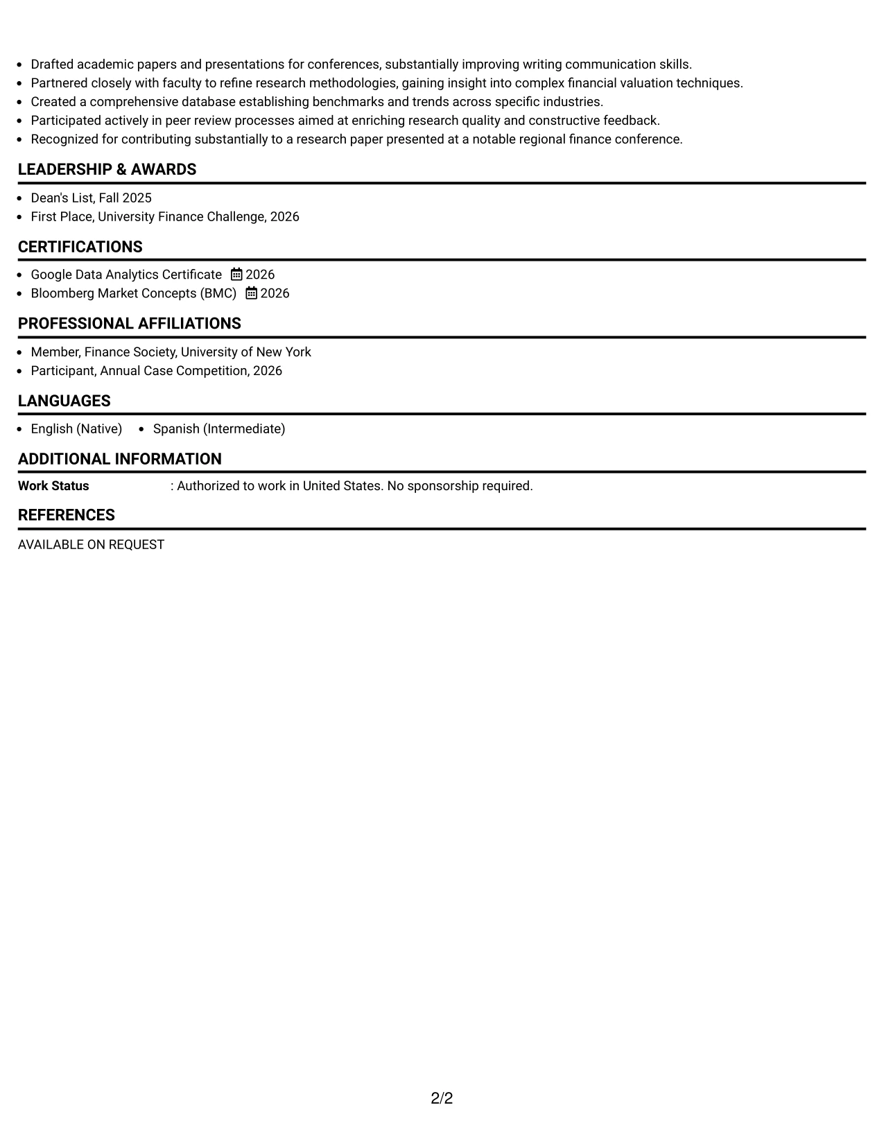 Resume Example Page 2