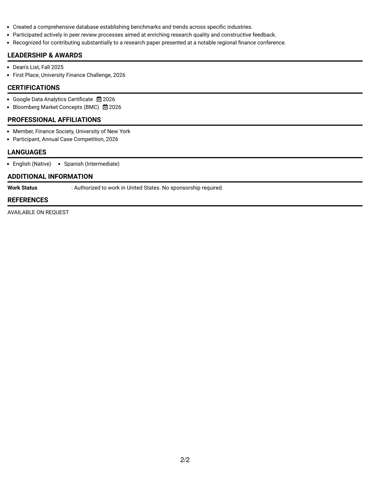 Resume Example Page 2