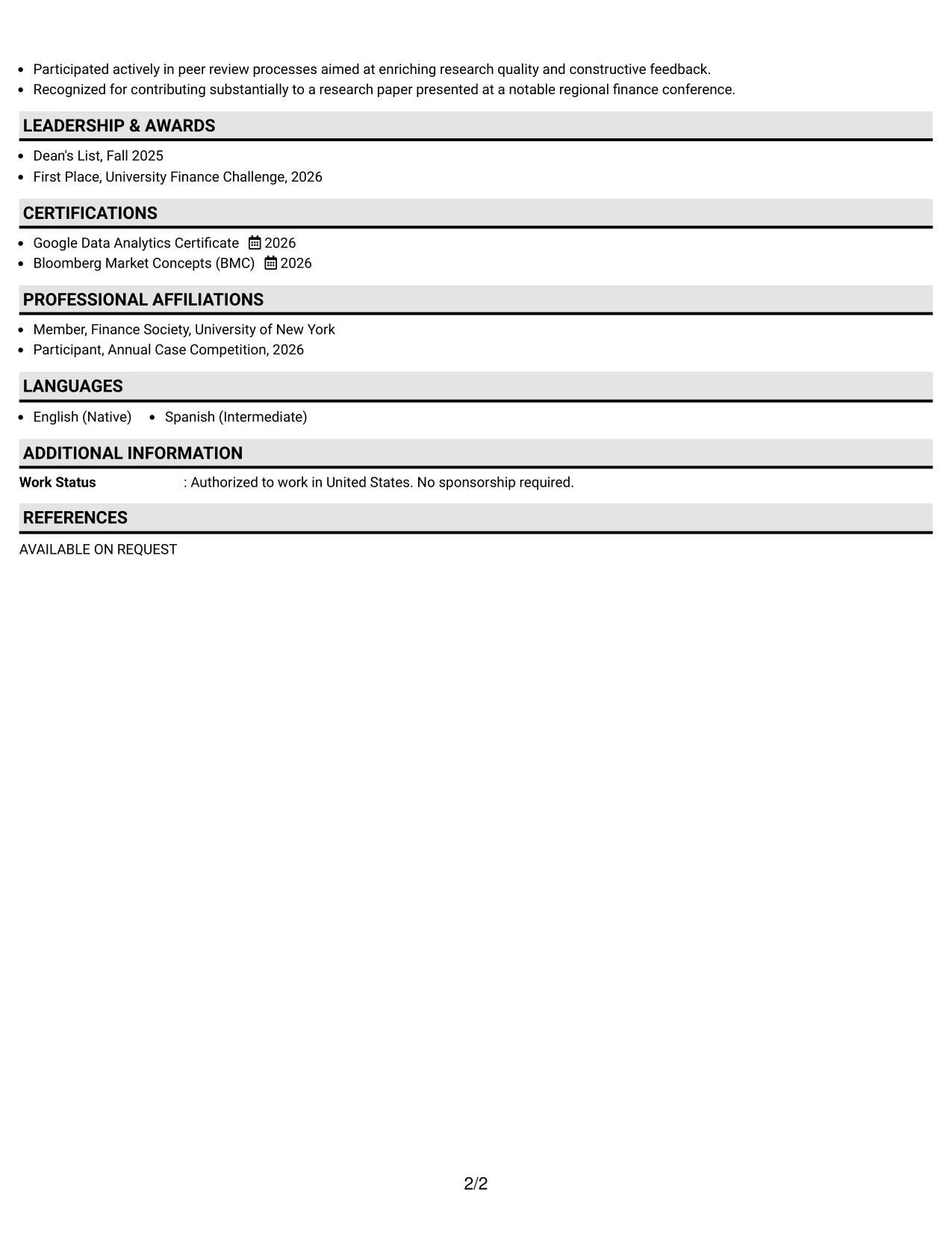 Resume Example Page 2