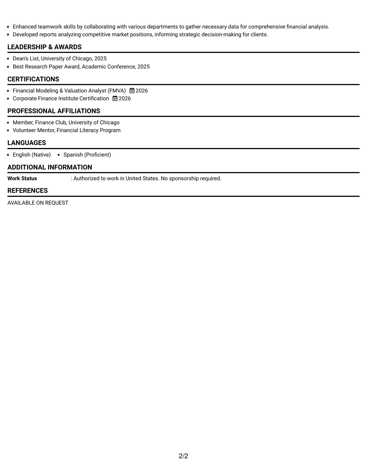 Resume Example Page 2