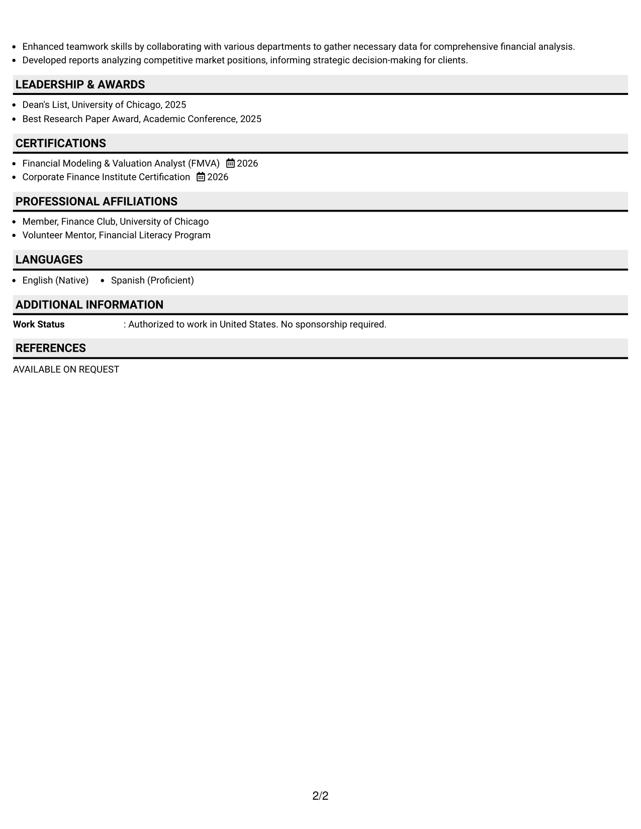 Resume Example Page 2