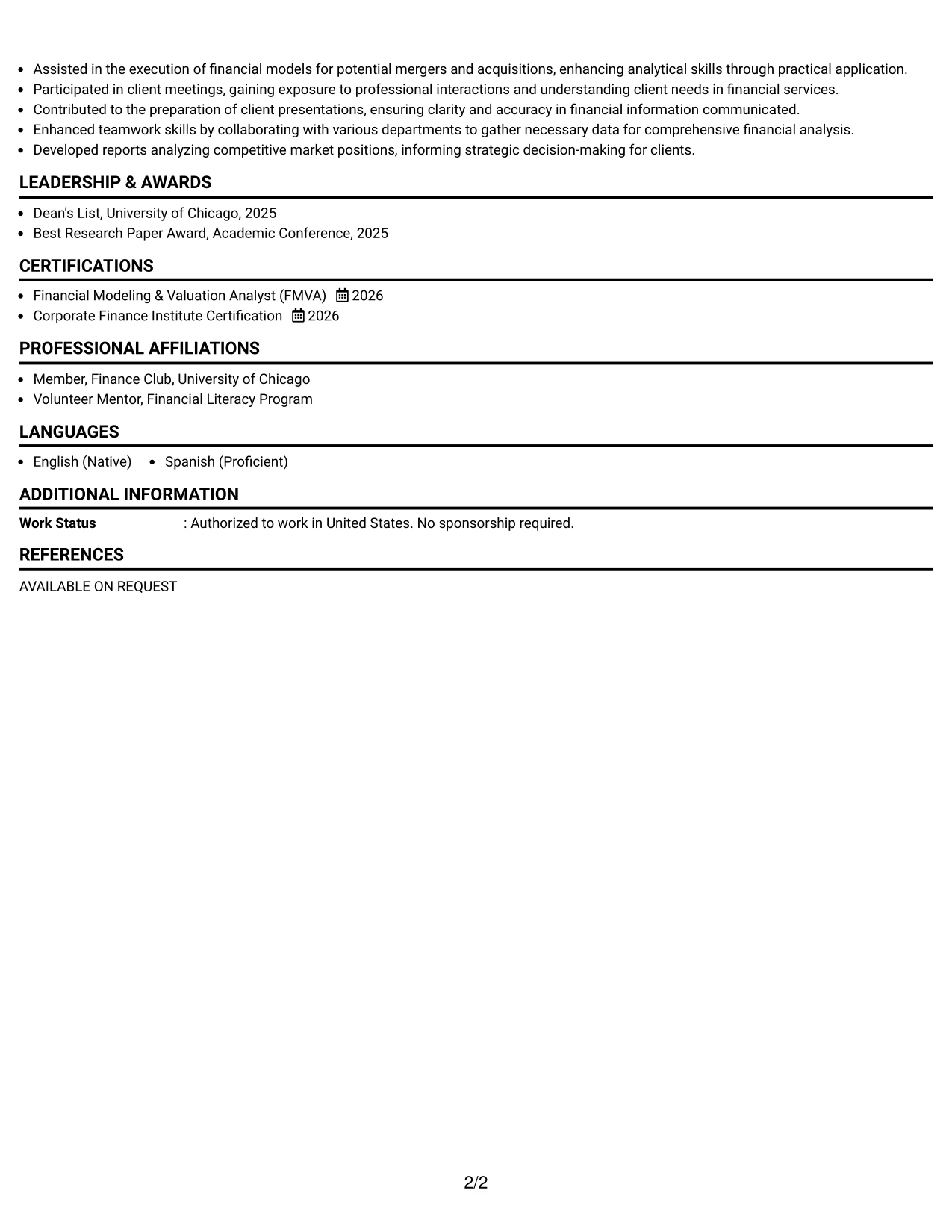 Resume Example Page 2