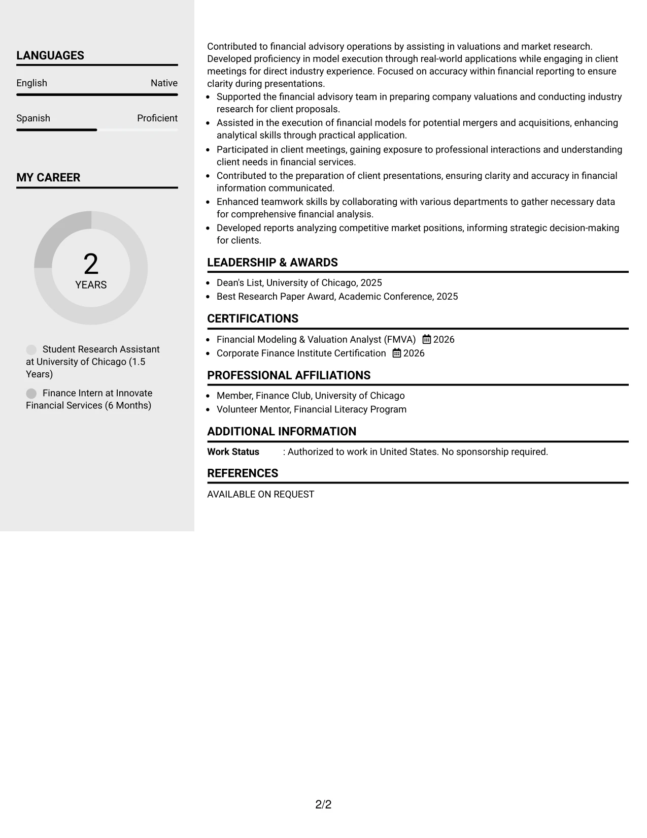 Resume Example Page 2