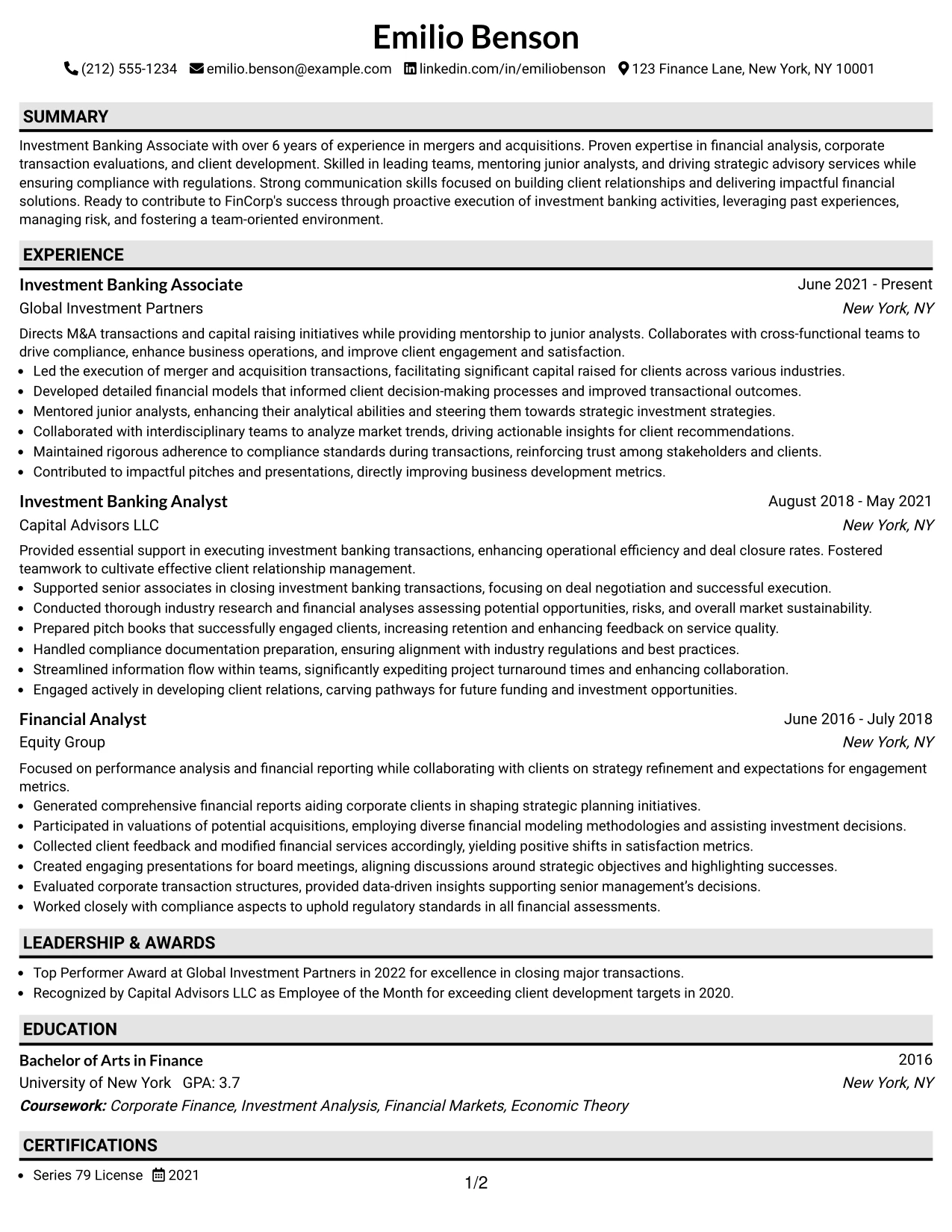 Resume Example Page 1