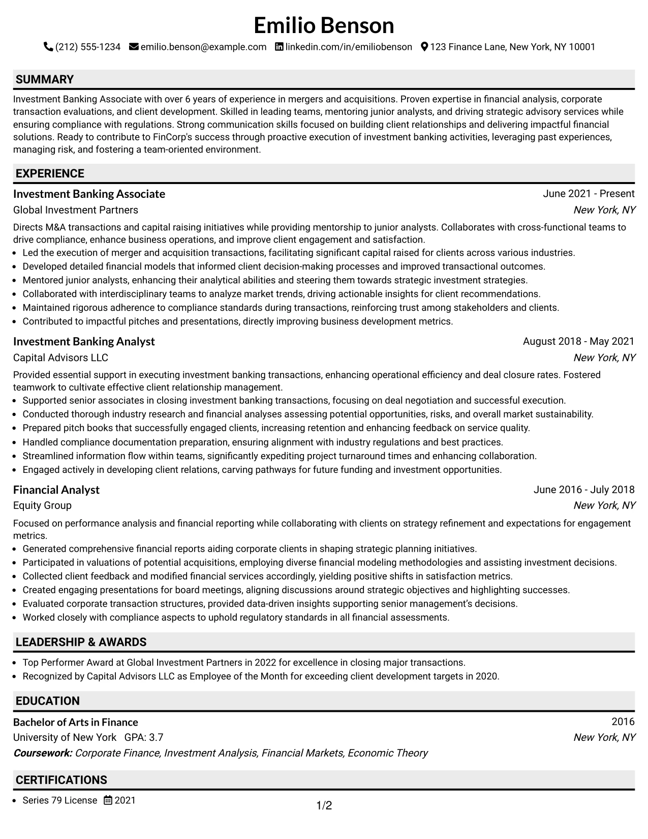 Resume Example Page 1