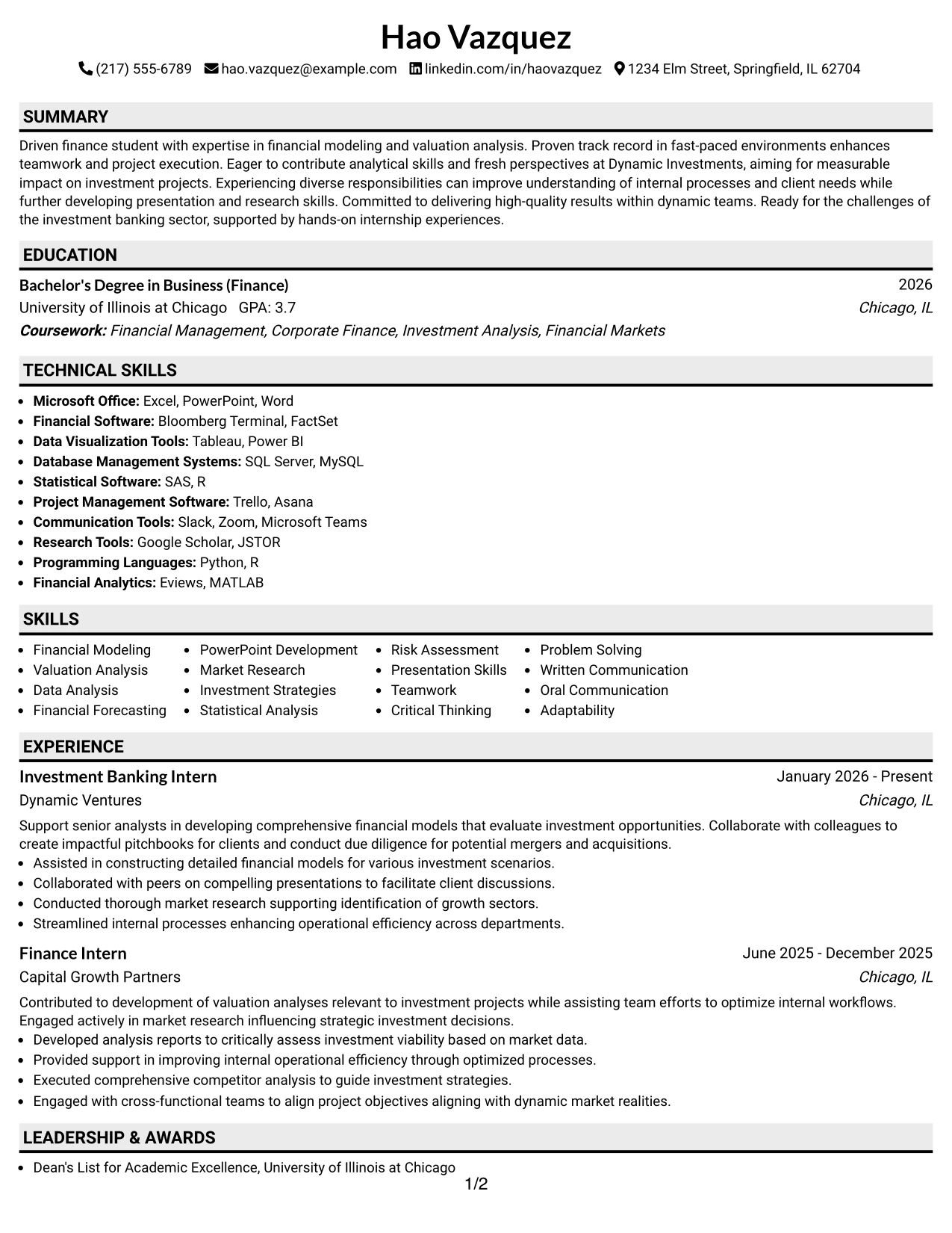 Resume Example Page 1