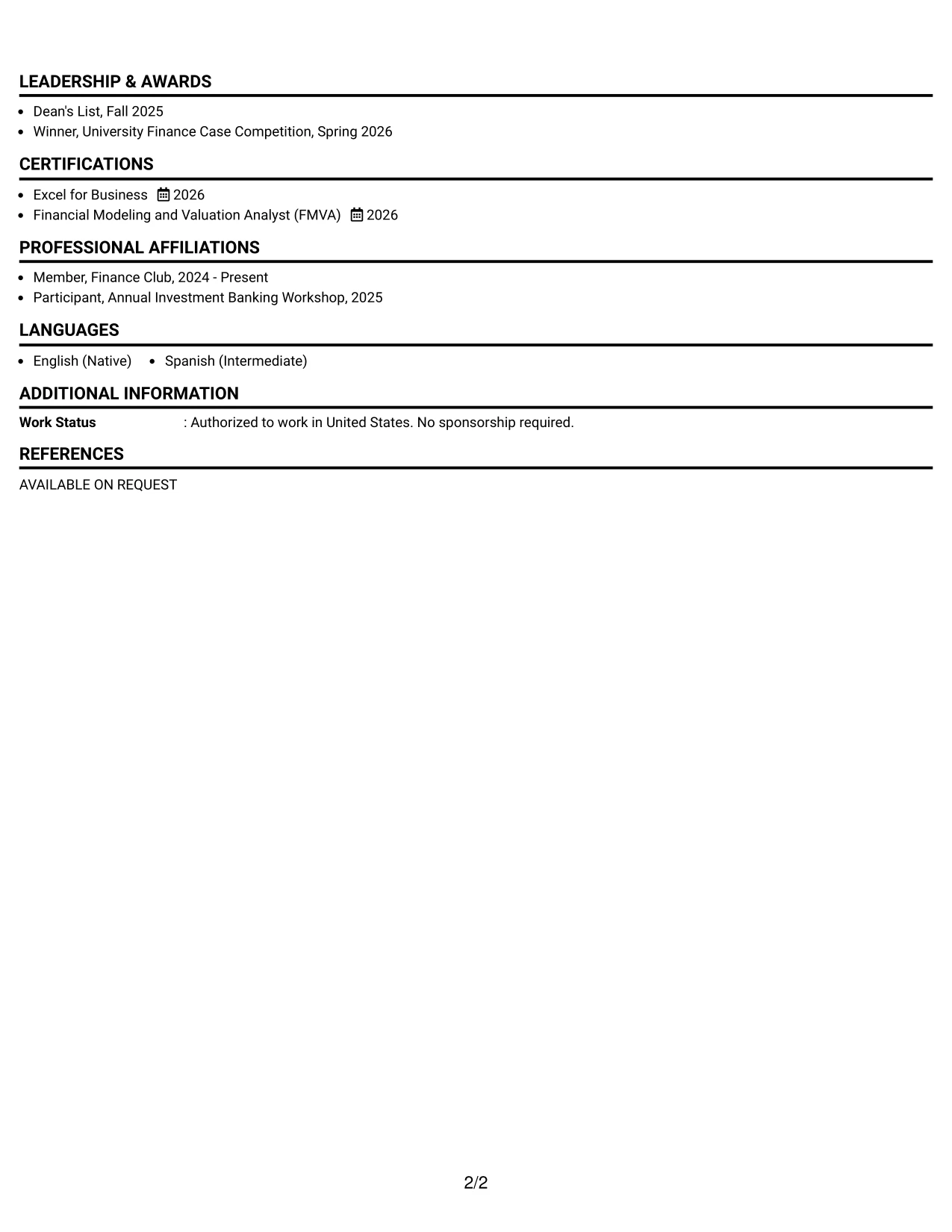 Resume Example Page 2