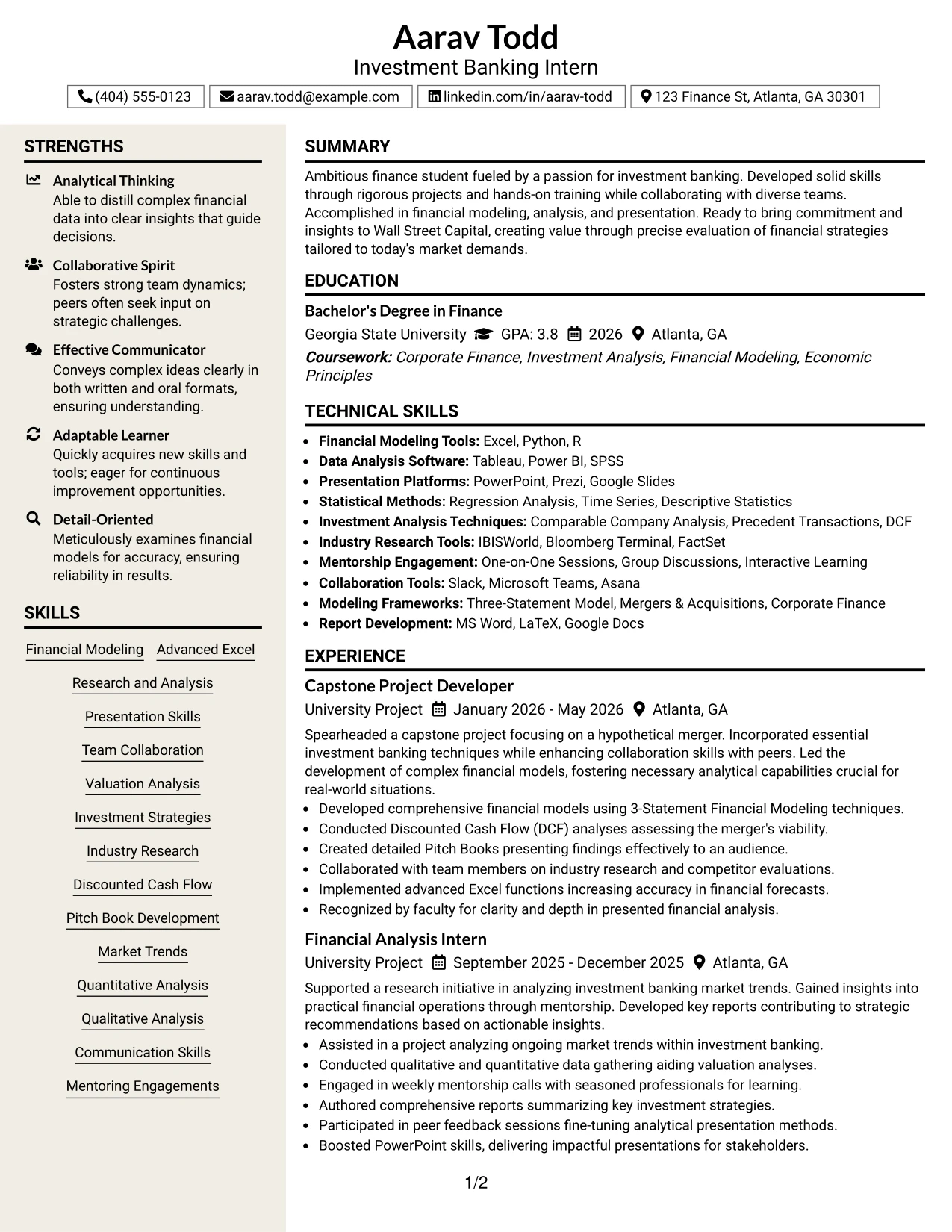 Resume Example Page 1