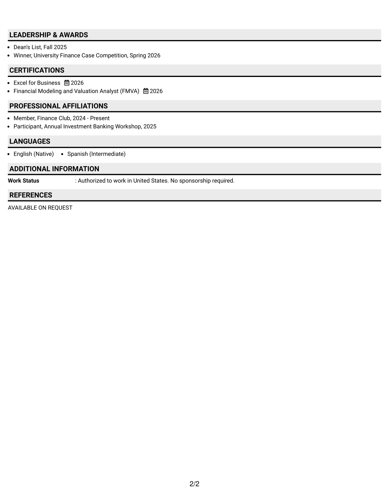 Resume Example Page 2
