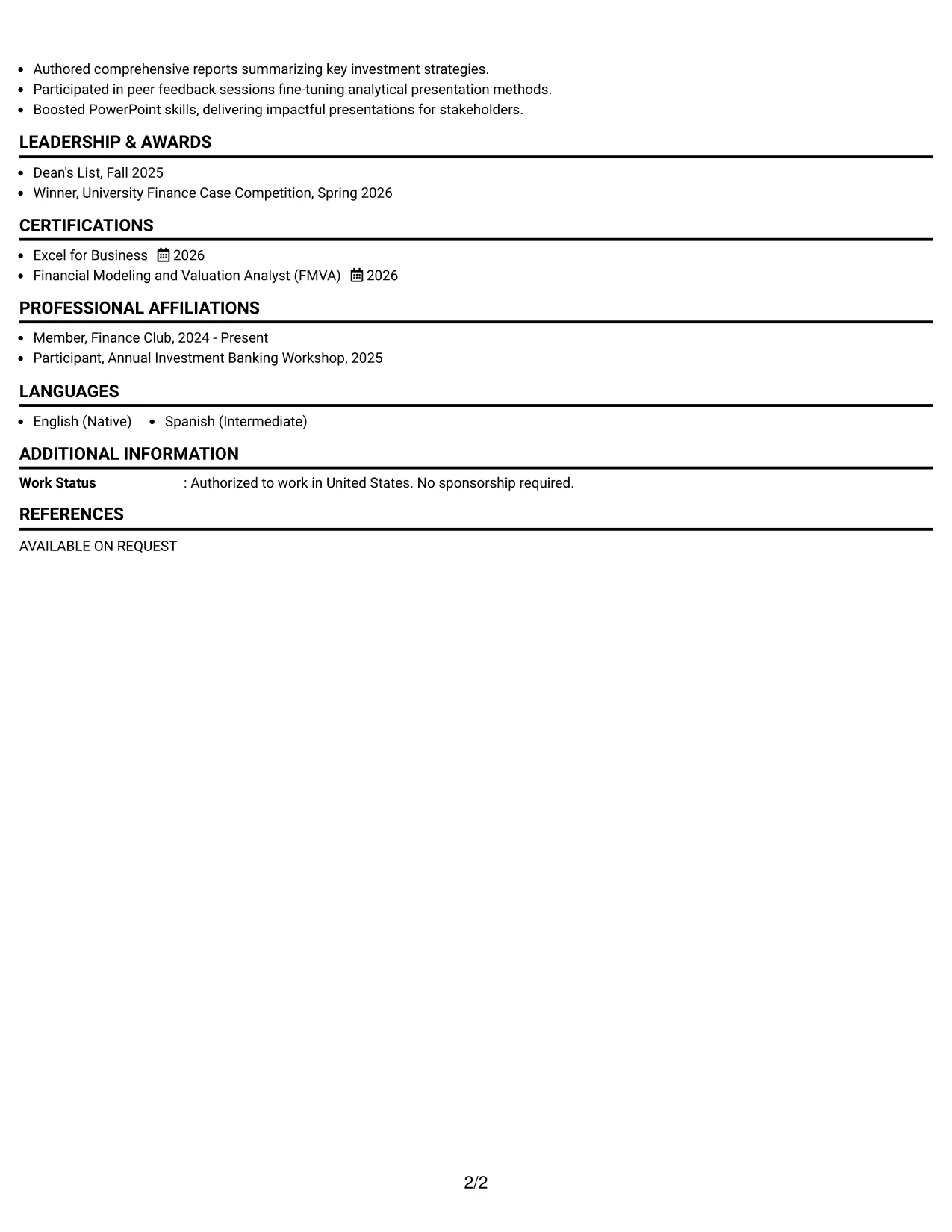 Resume Example Page 2