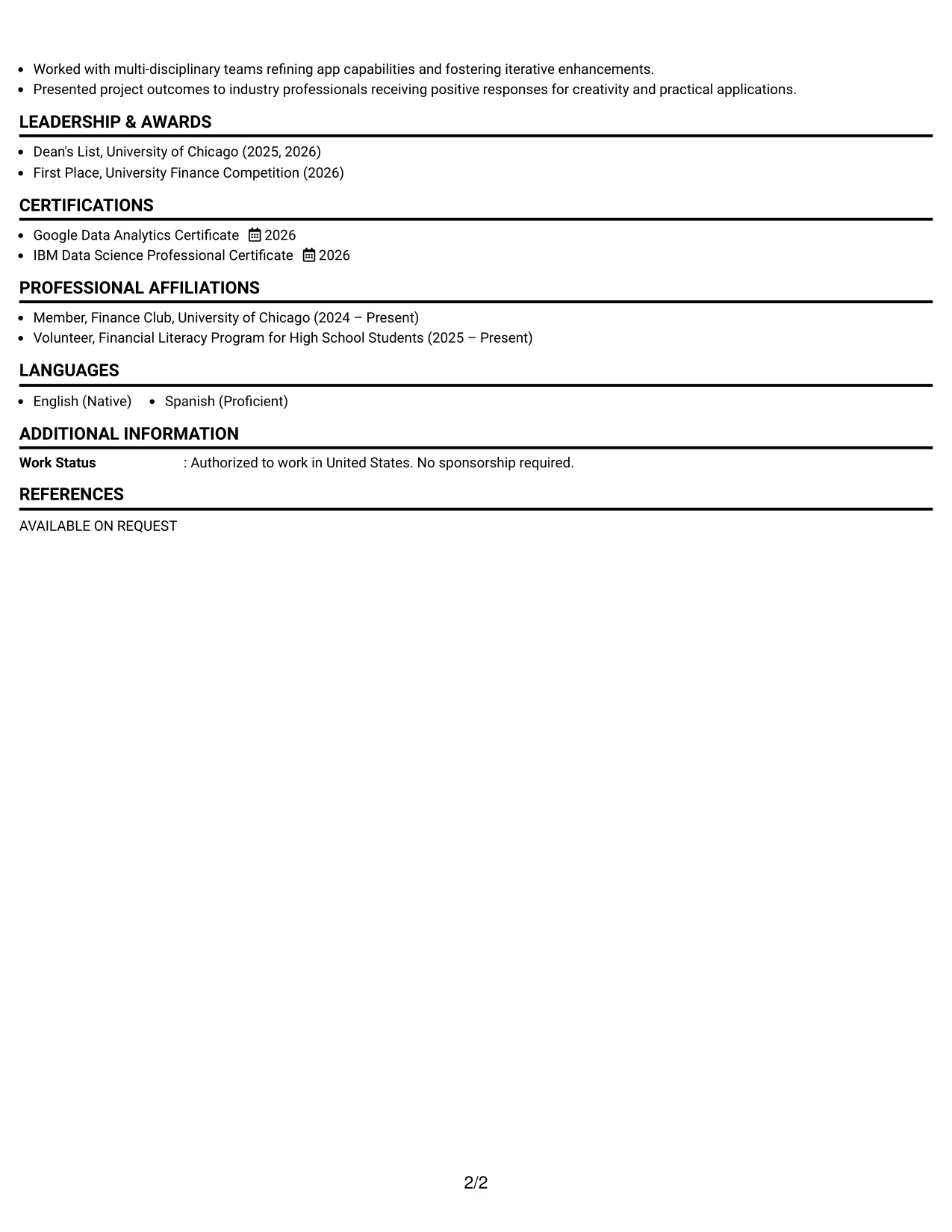 Resume Example Page 2
