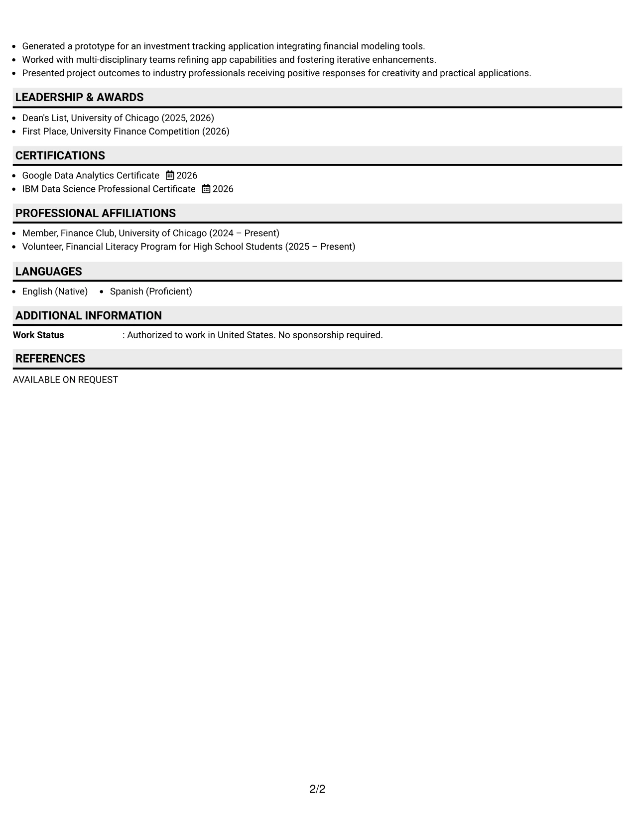 Resume Example Page 2