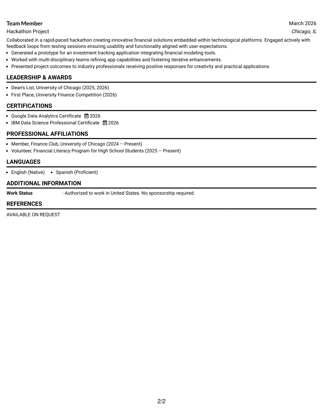 Resume Example Page 2