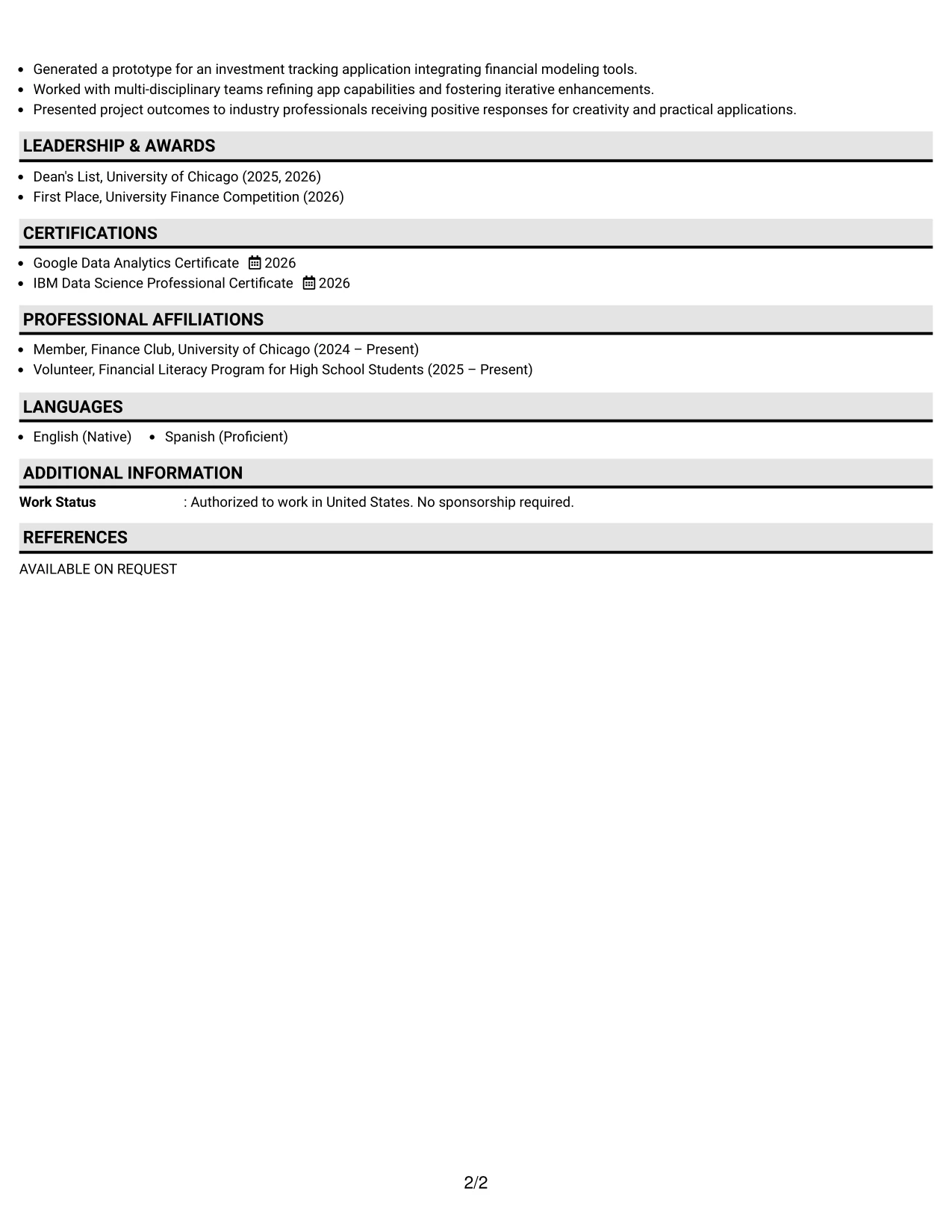 Resume Example Page 2