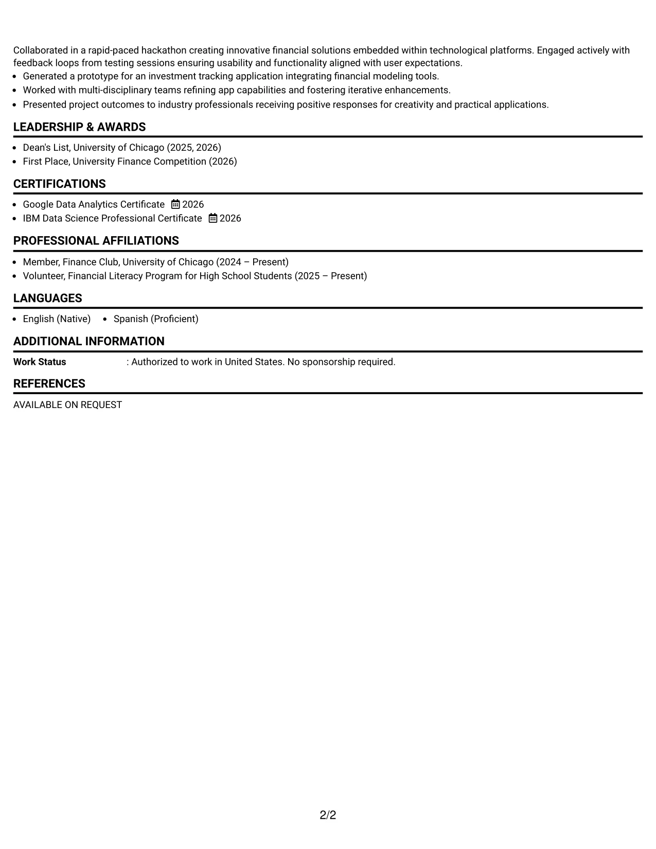 Resume Example Page 2