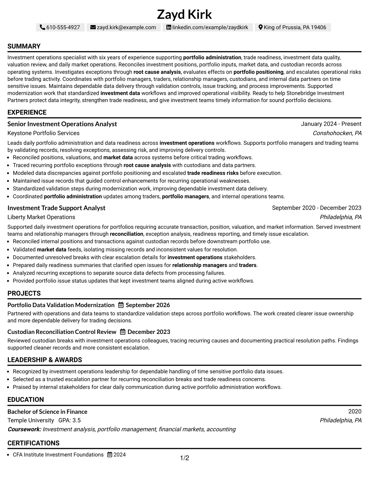 Resume Example Page 1