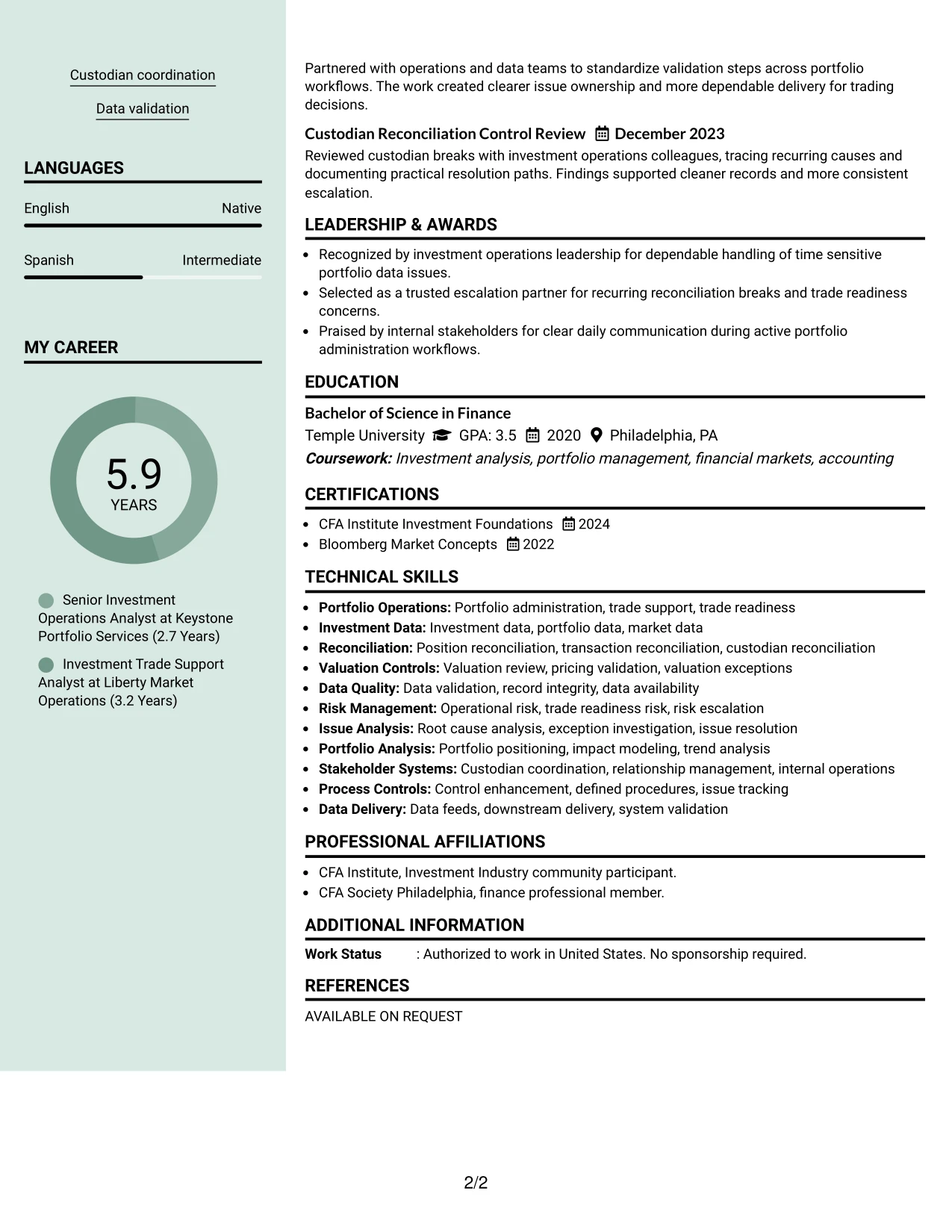 Resume Example Page 2