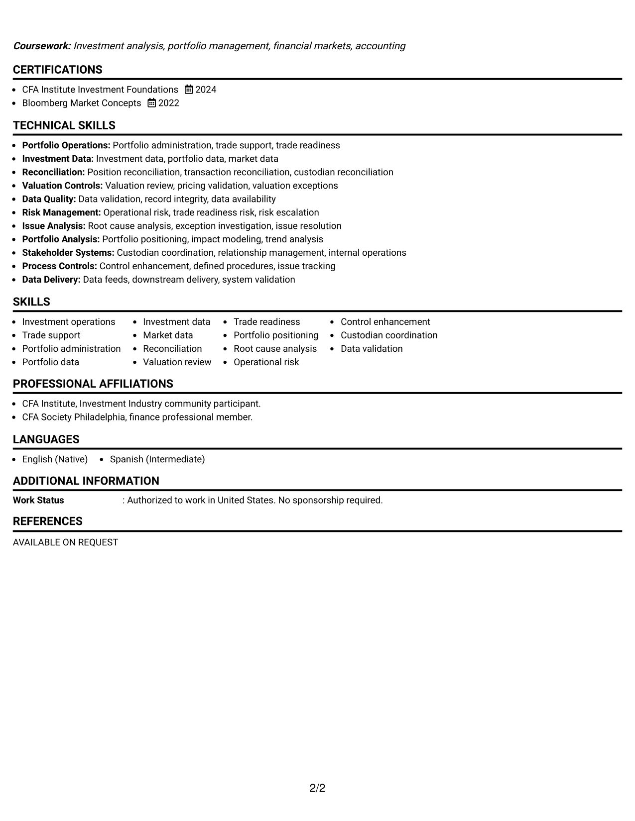 Resume Example Page 2