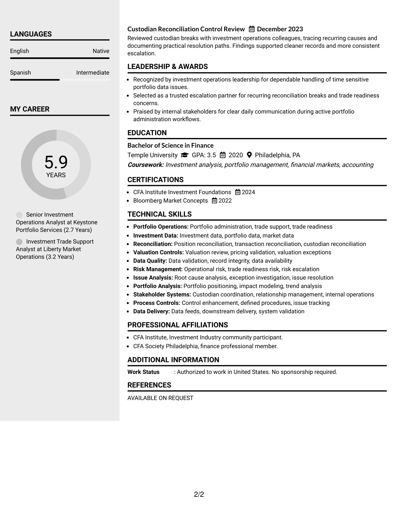 Resume Example Page 2