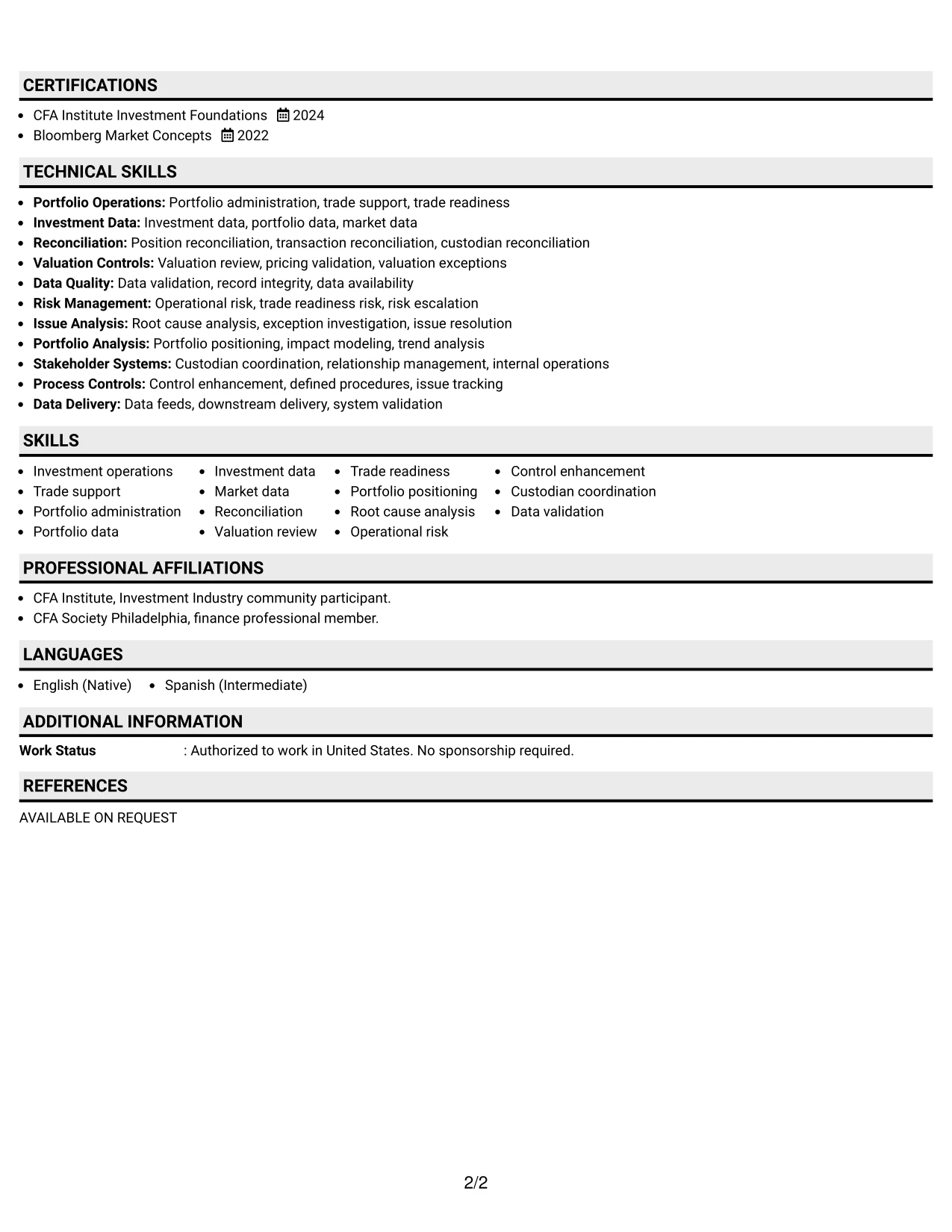 Resume Example Page 2