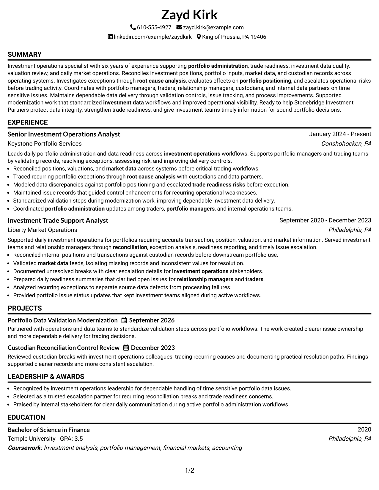 Resume Example Page 1