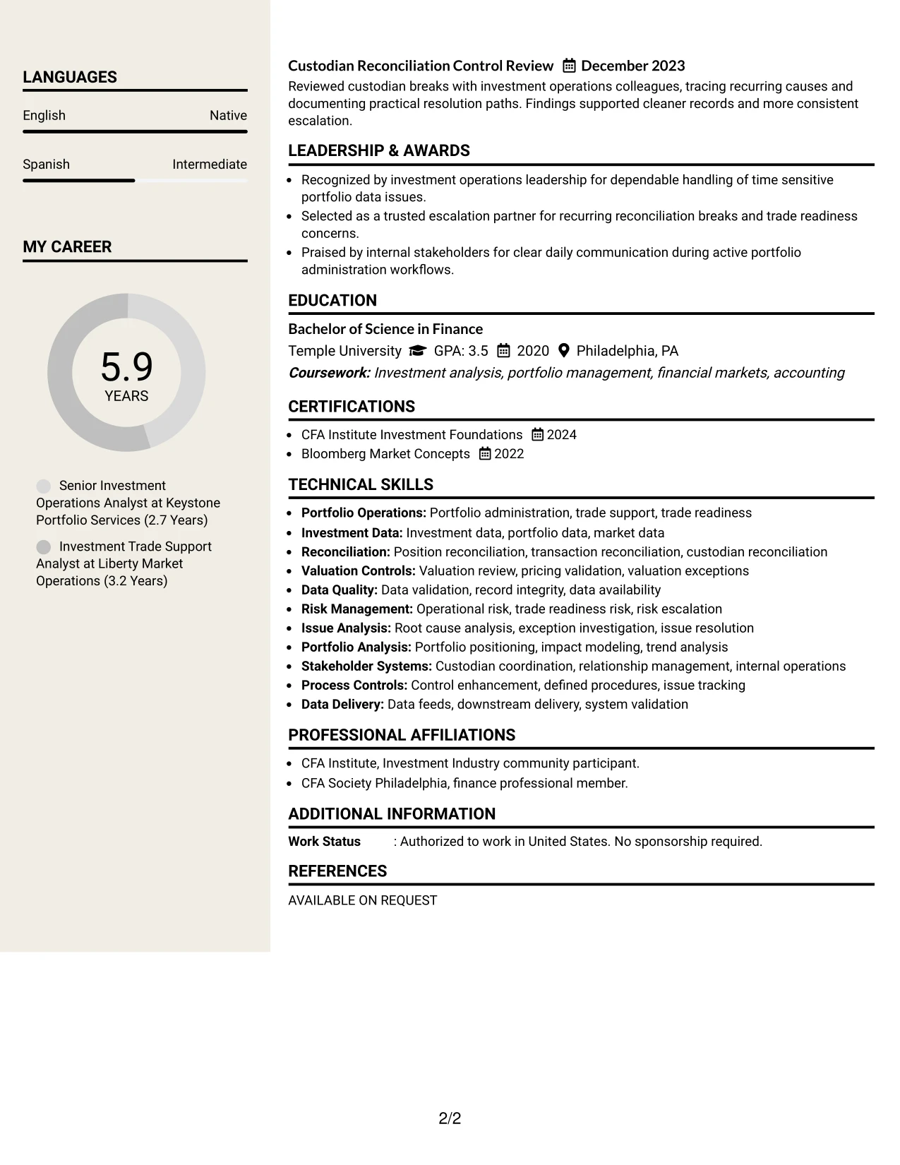 Resume Example Page 2