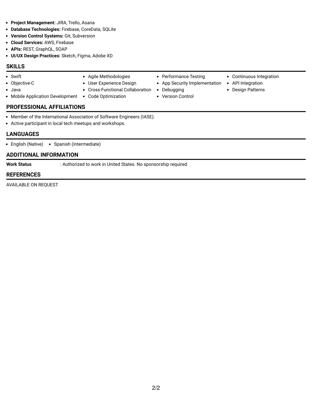 Resume Example Page 2