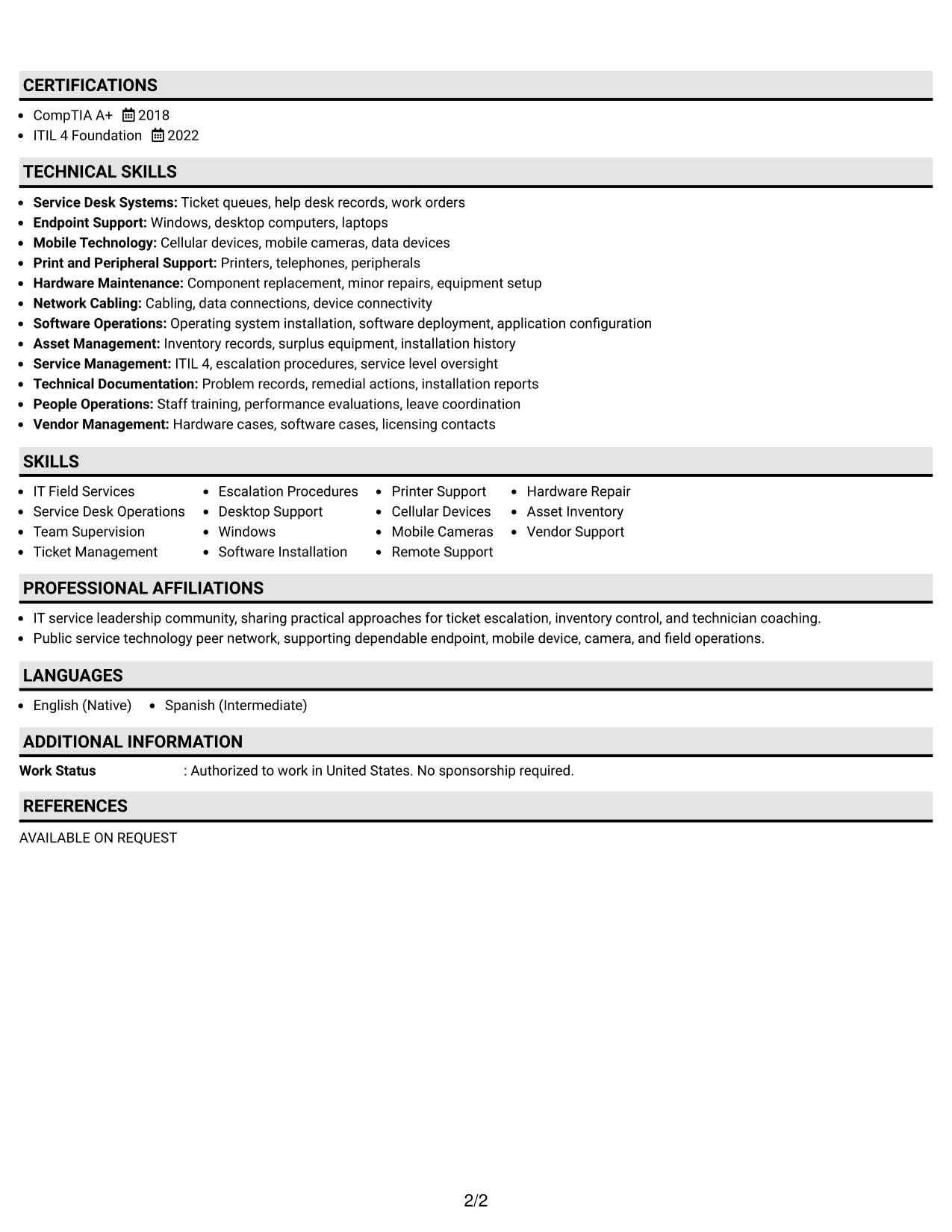 Resume Example Page 2