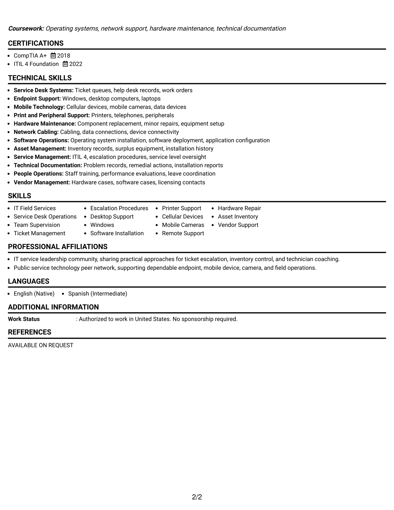 Resume Example Page 2