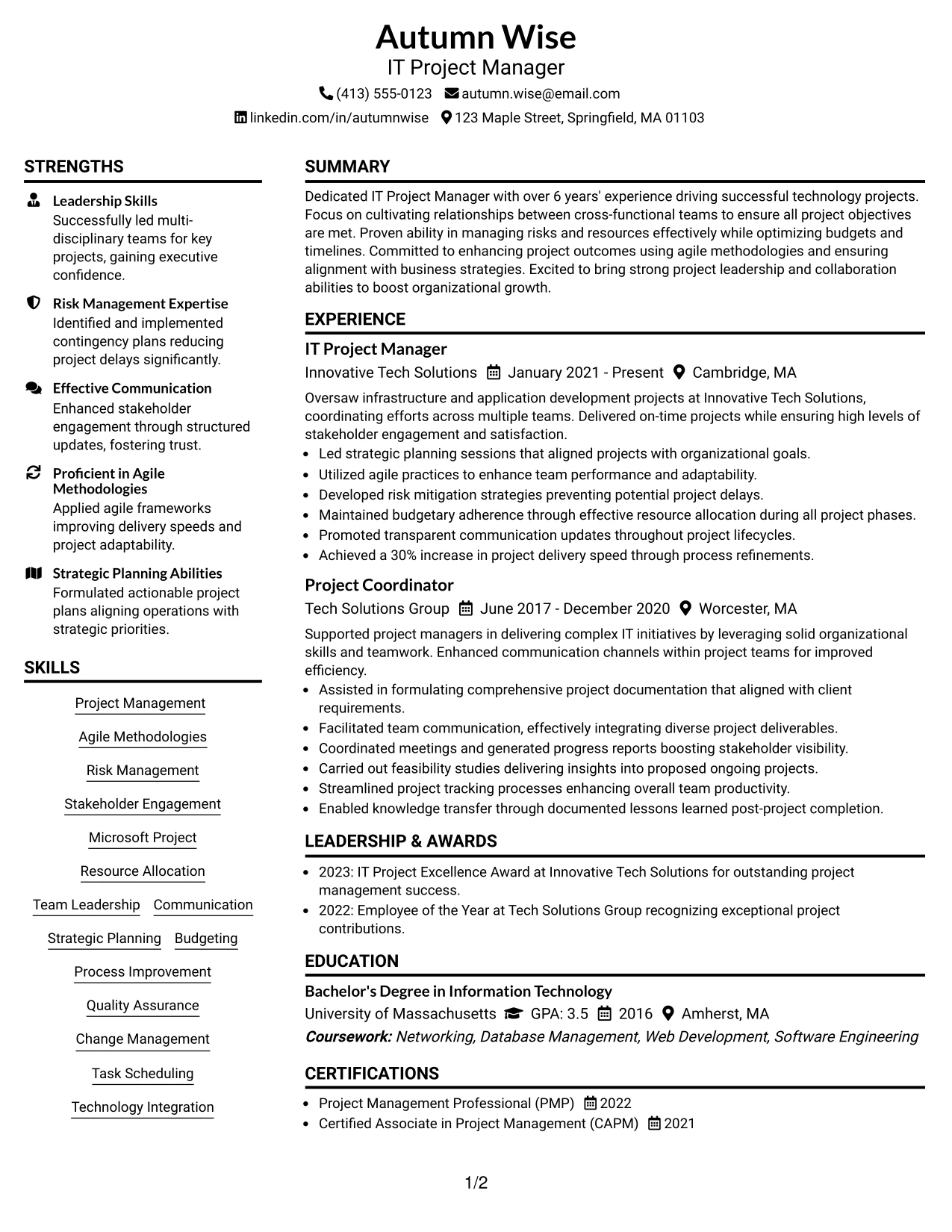 Resume Example Page 1
