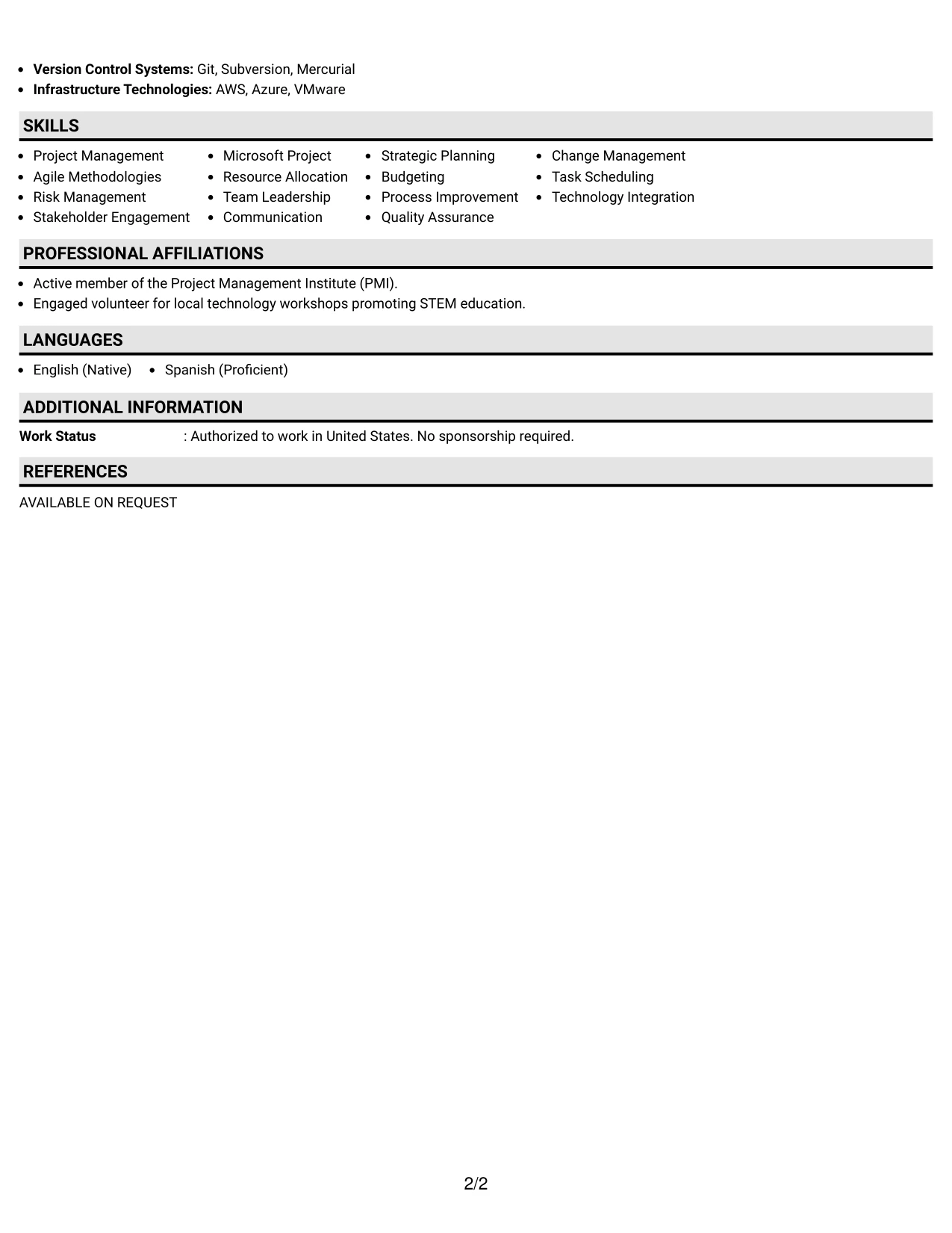 Resume Example Page 2