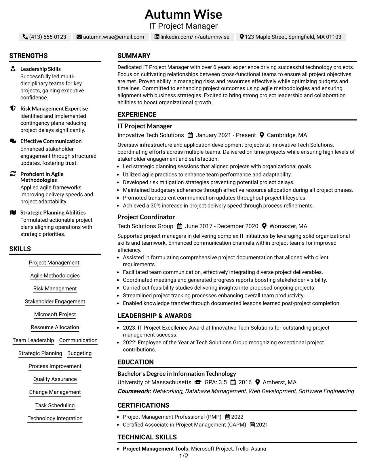 Resume Example Page 1