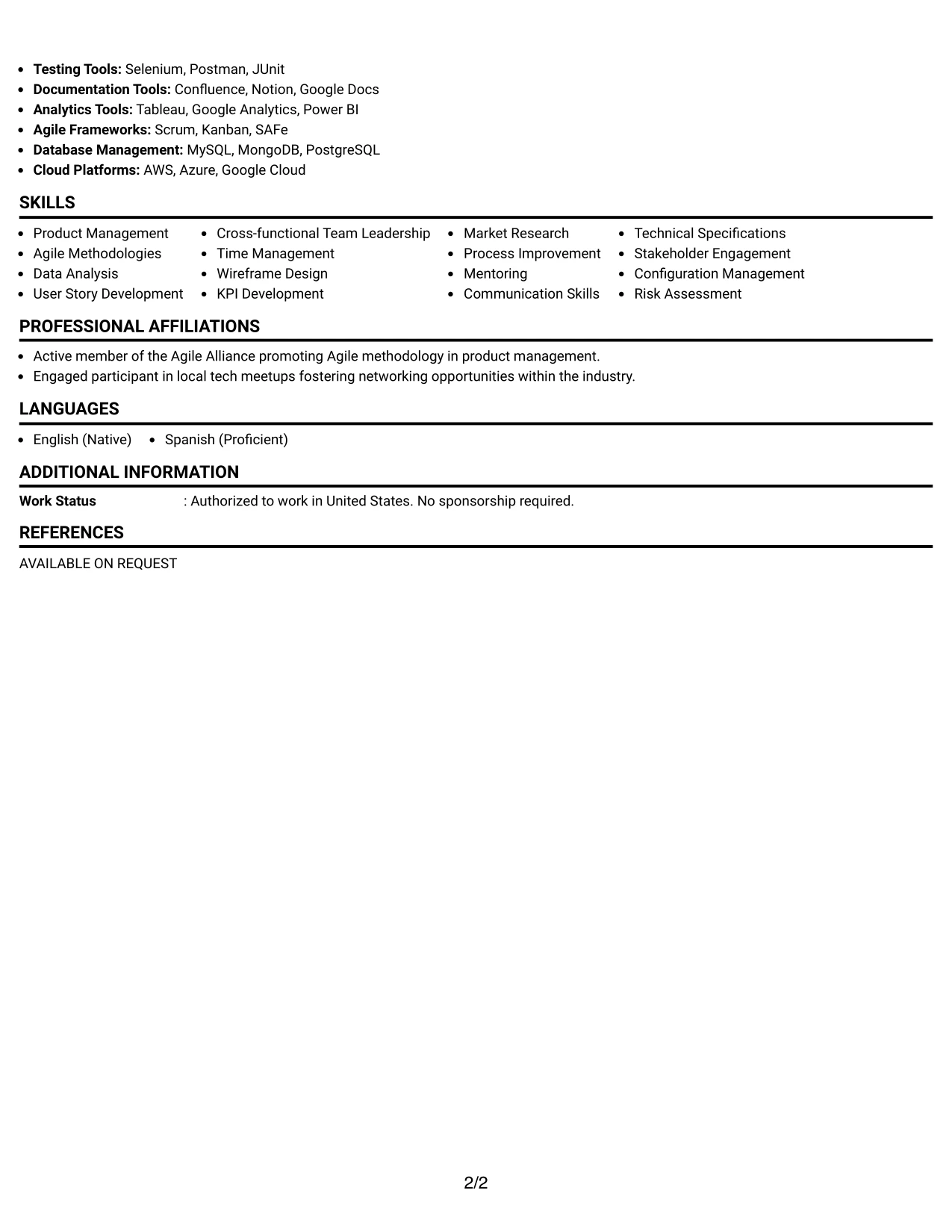 Resume Example Page 2