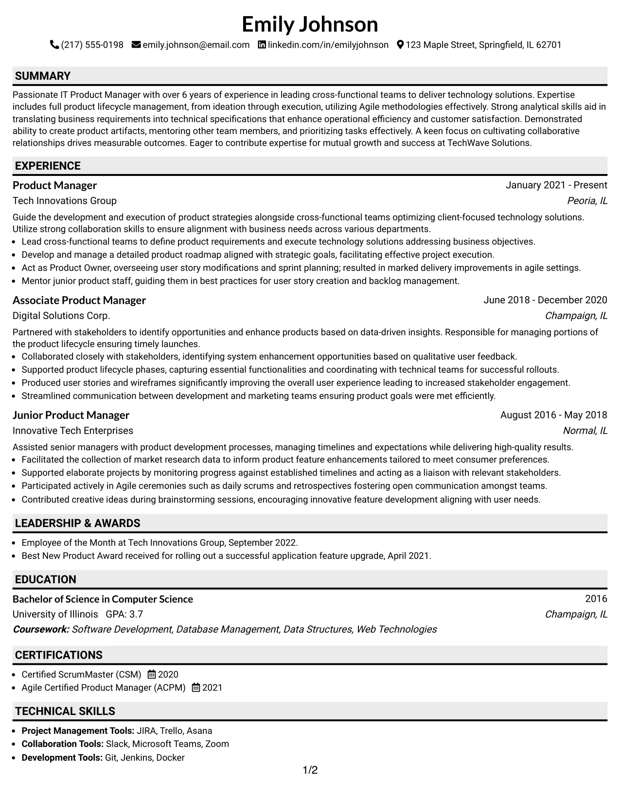 Resume Example Page 1
