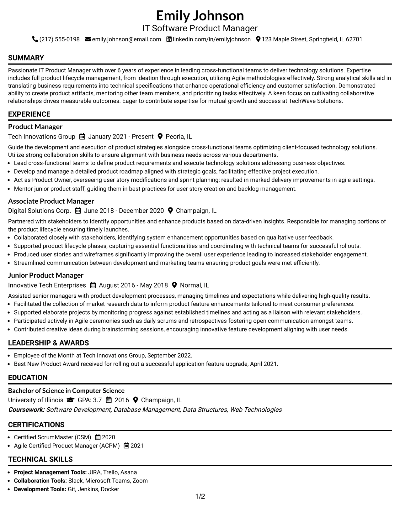 Resume Example Page 1