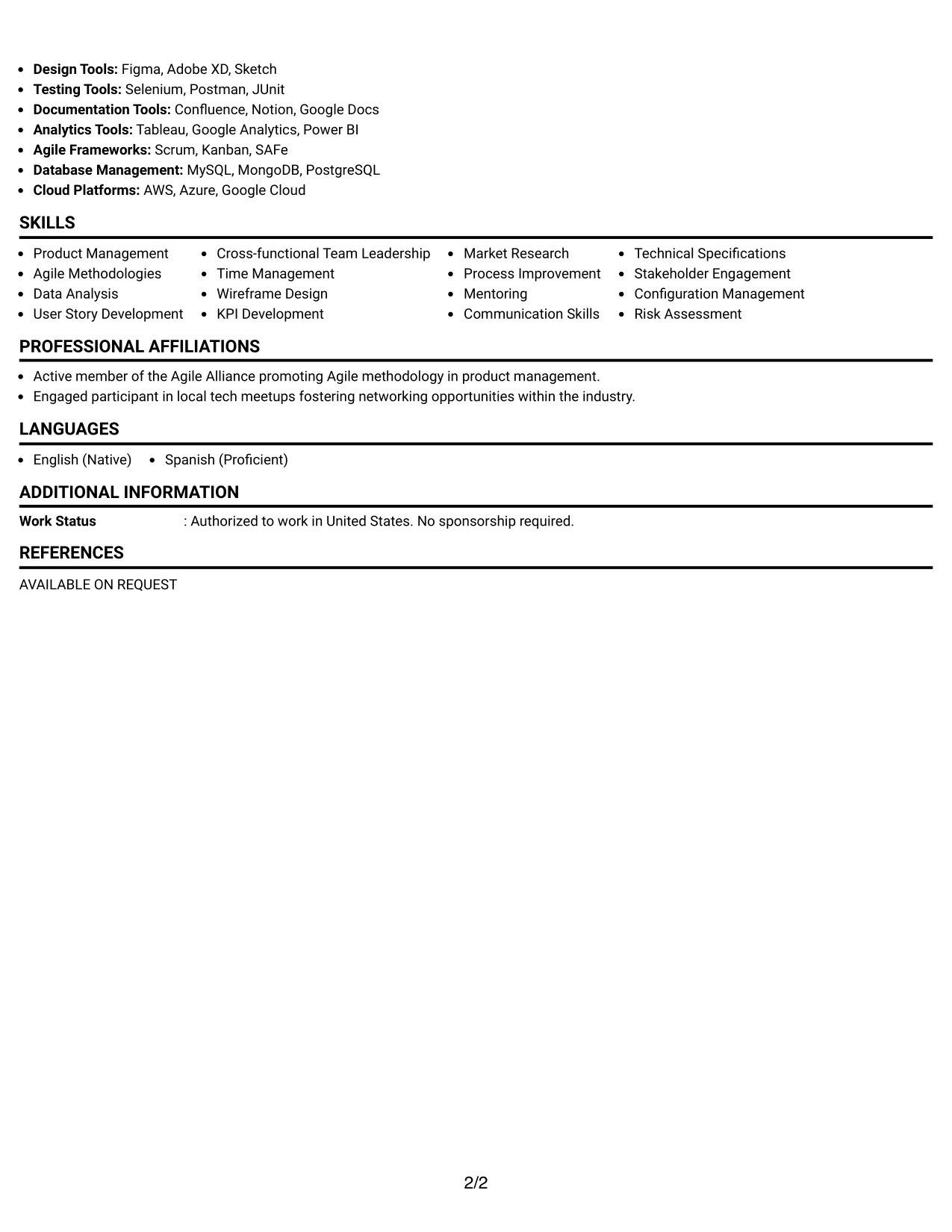 Resume Example Page 2