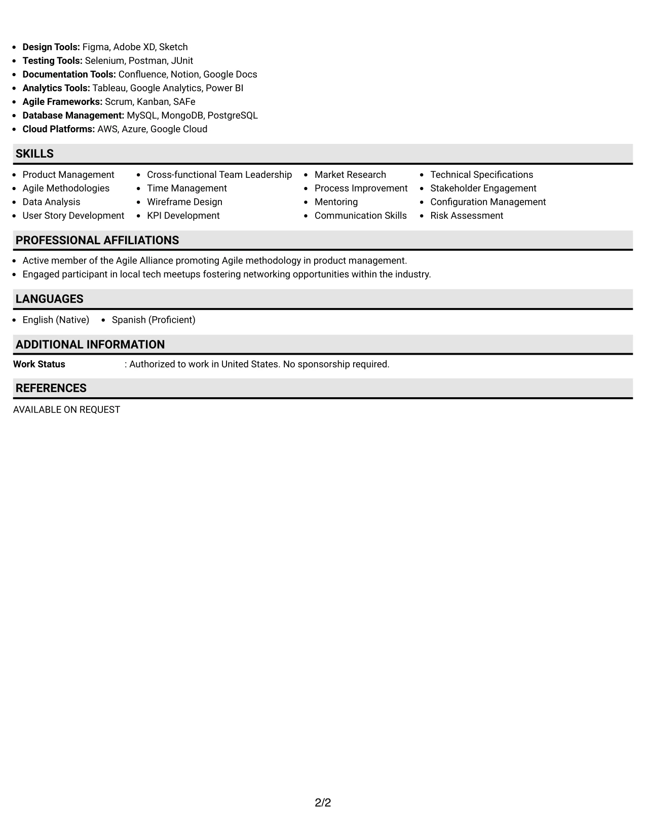Resume Example Page 2