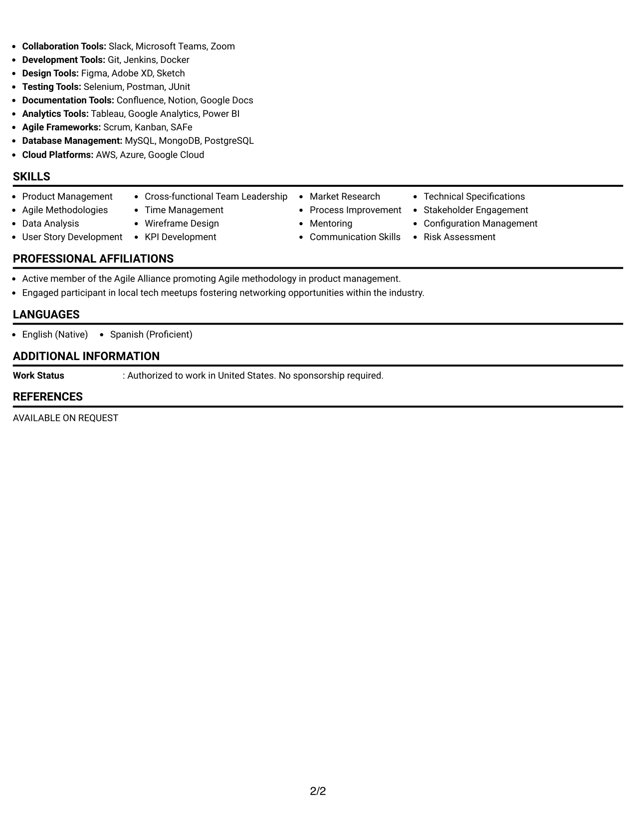 Resume Example Page 2